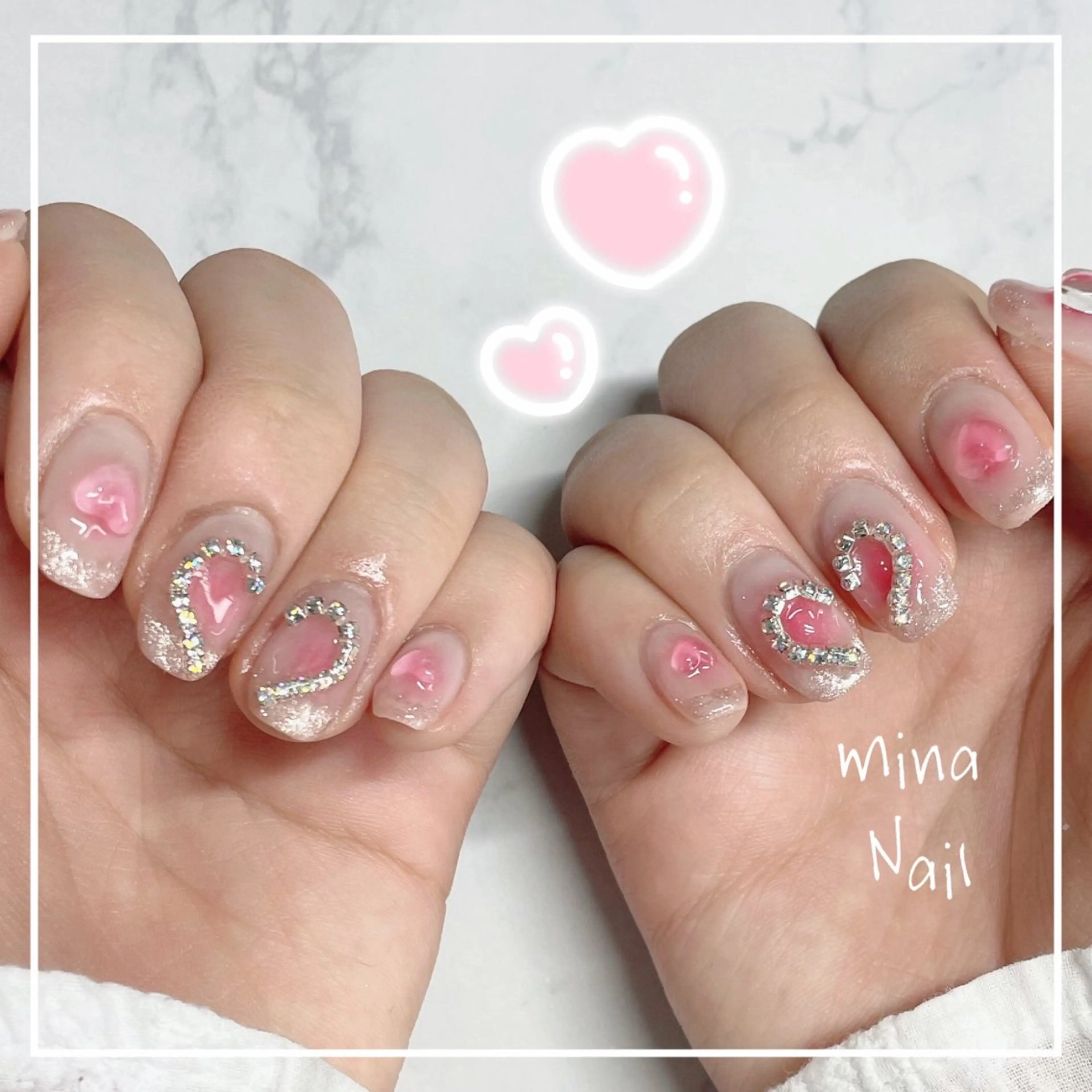ネイル チークネイル ハート 韓国ネイル 持ち込み ワンホンネイル mina Nailのネイルデザイン