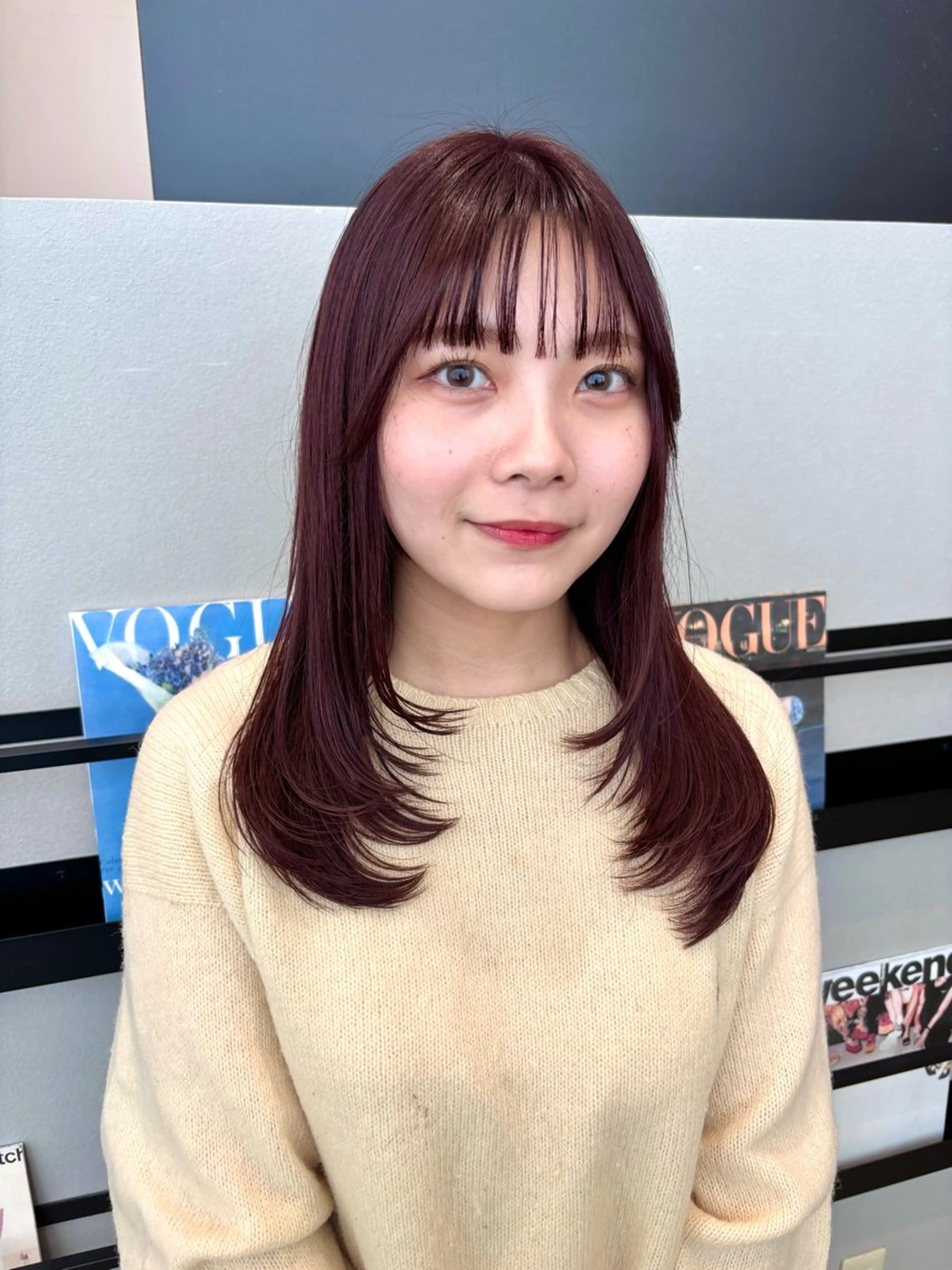 セミロング カラー ピンクカラー レイヤーカット カット ヘアカラー トリートメント 透明感カラー/ レイヤーkotonoのヘアスタイル