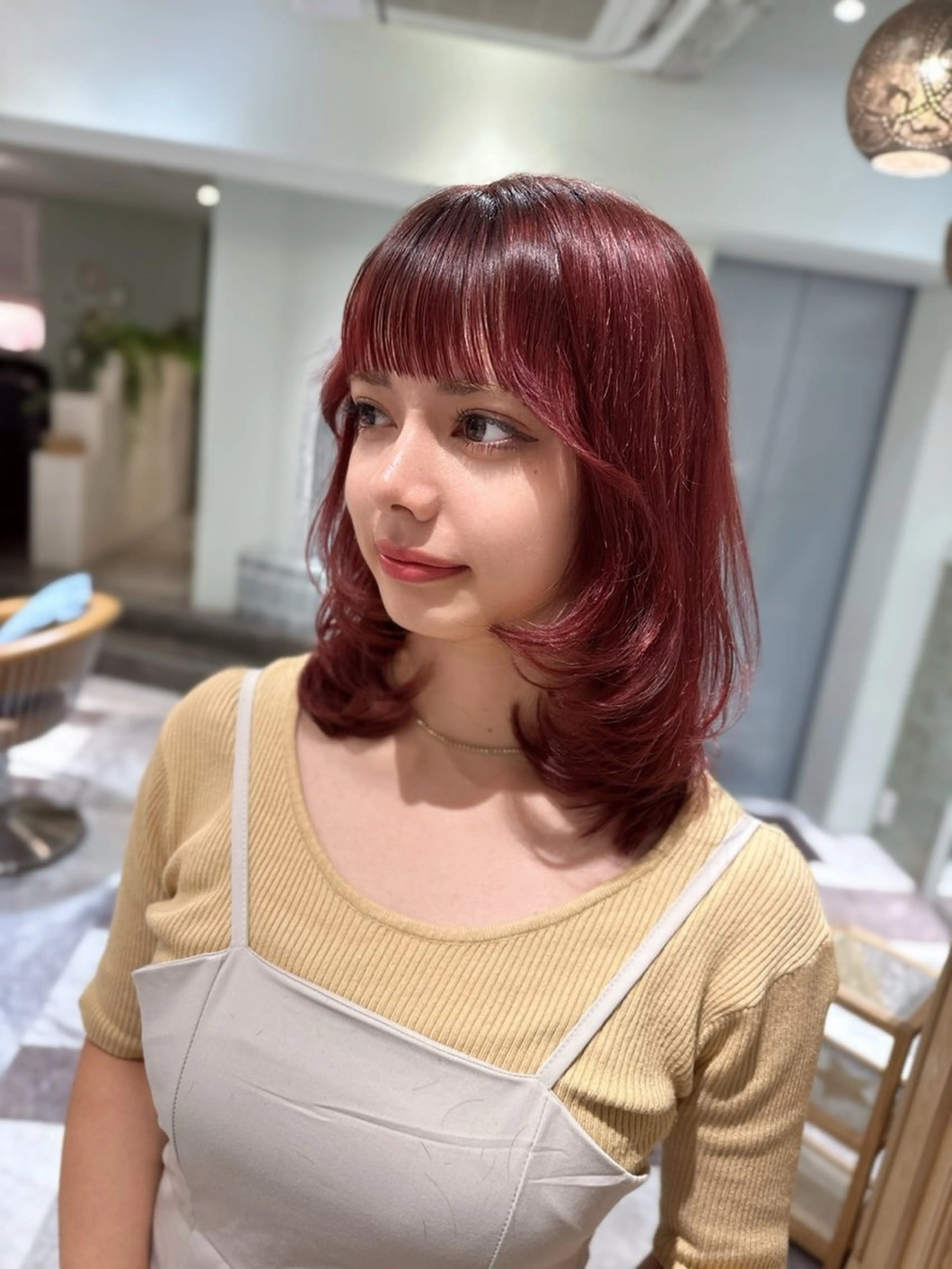 ミディアム カラー ベージュカラー 黒髪 ブリーチ ブルーカラー ブルーブラック カット ヘアカラー トリートメント 木屋元一/透明感 /前髪/レイヤーのヘアスタイル