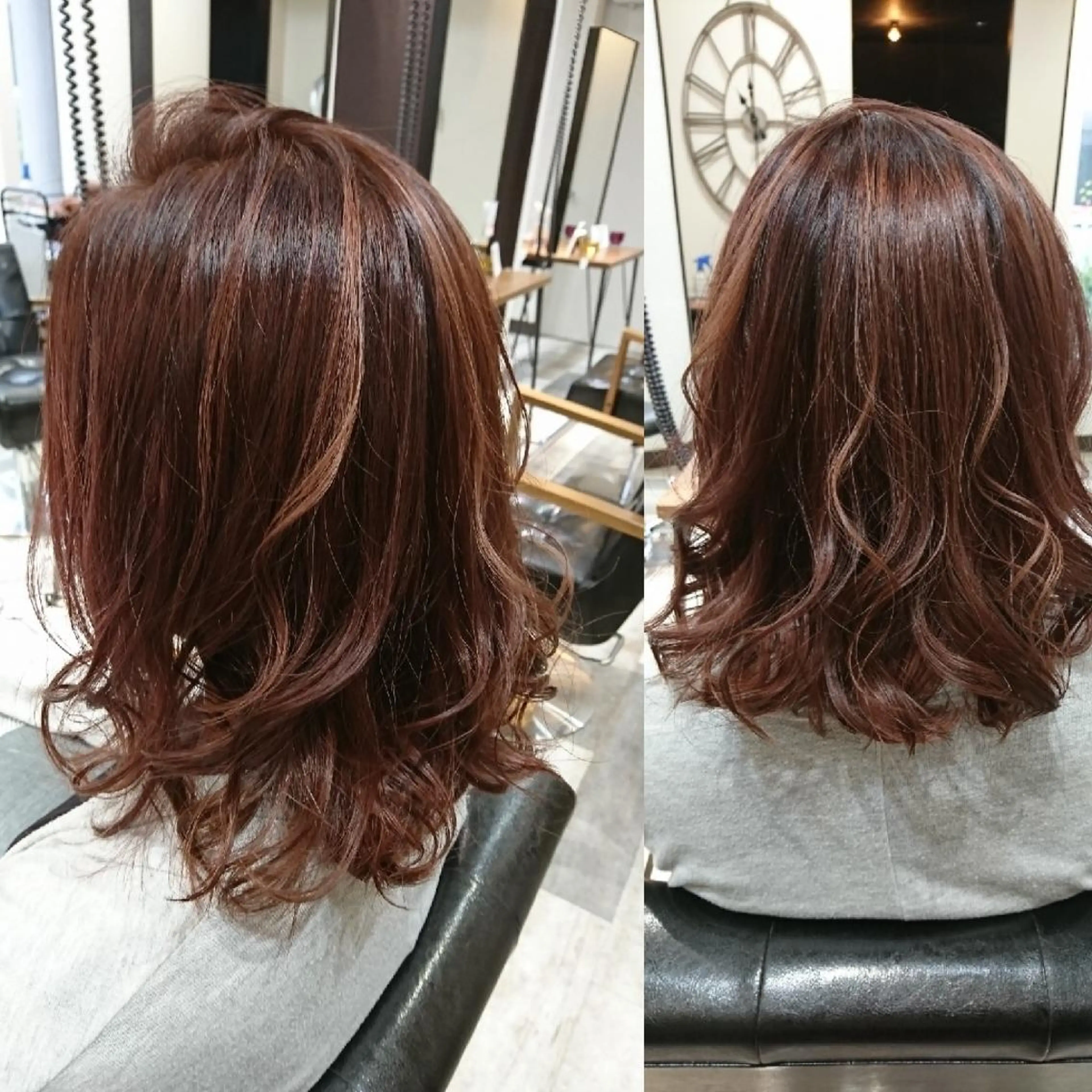 ミディアム カラー ピンクカラー ヘアカラー トリートメント 艶カラー/インナー /グラデ/大西小百合のヘアスタイル