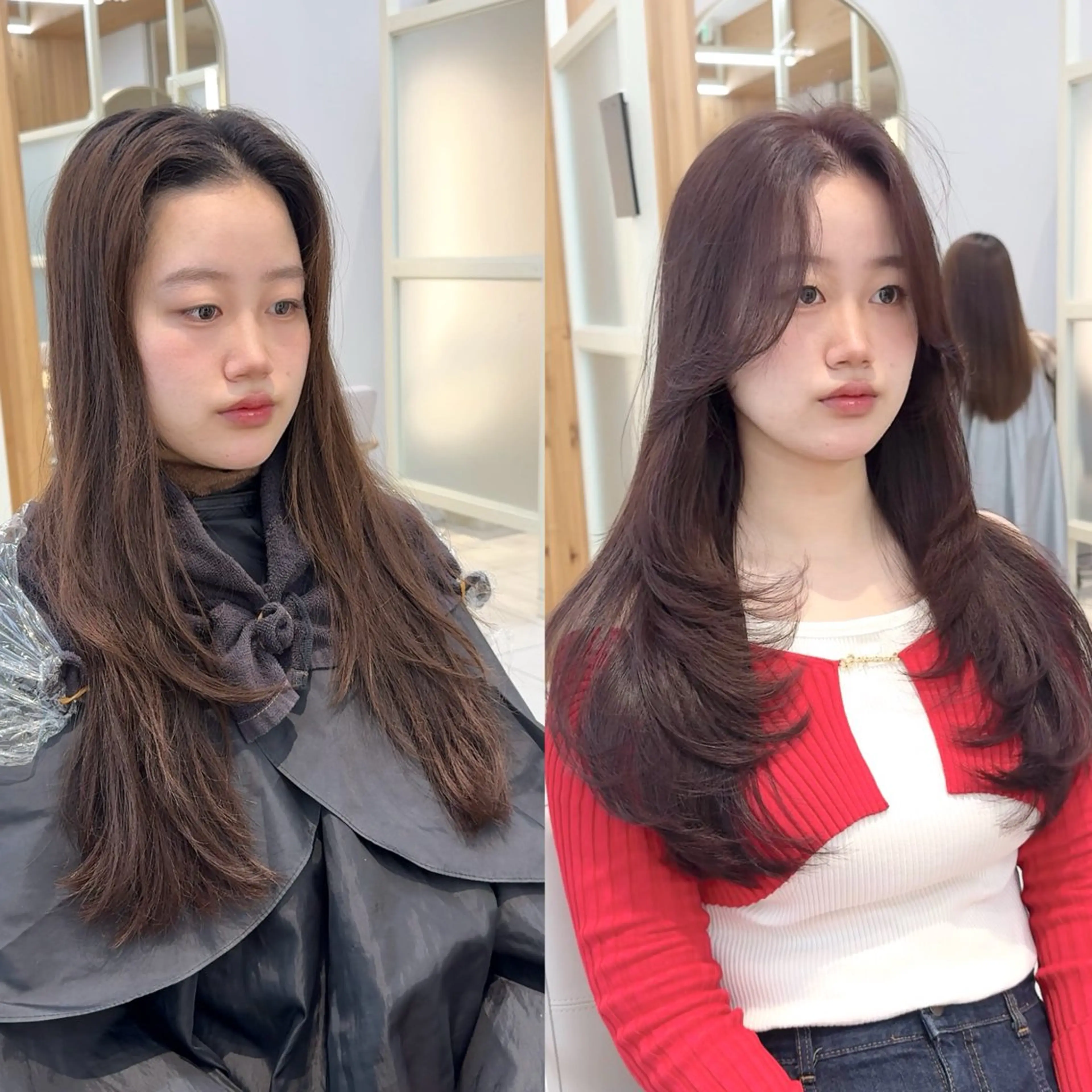 セミロング レイヤーカット カット ヘアカラー トリートメント 韓国くびれレイヤー 🇰🇷はづきのヘアスタイル