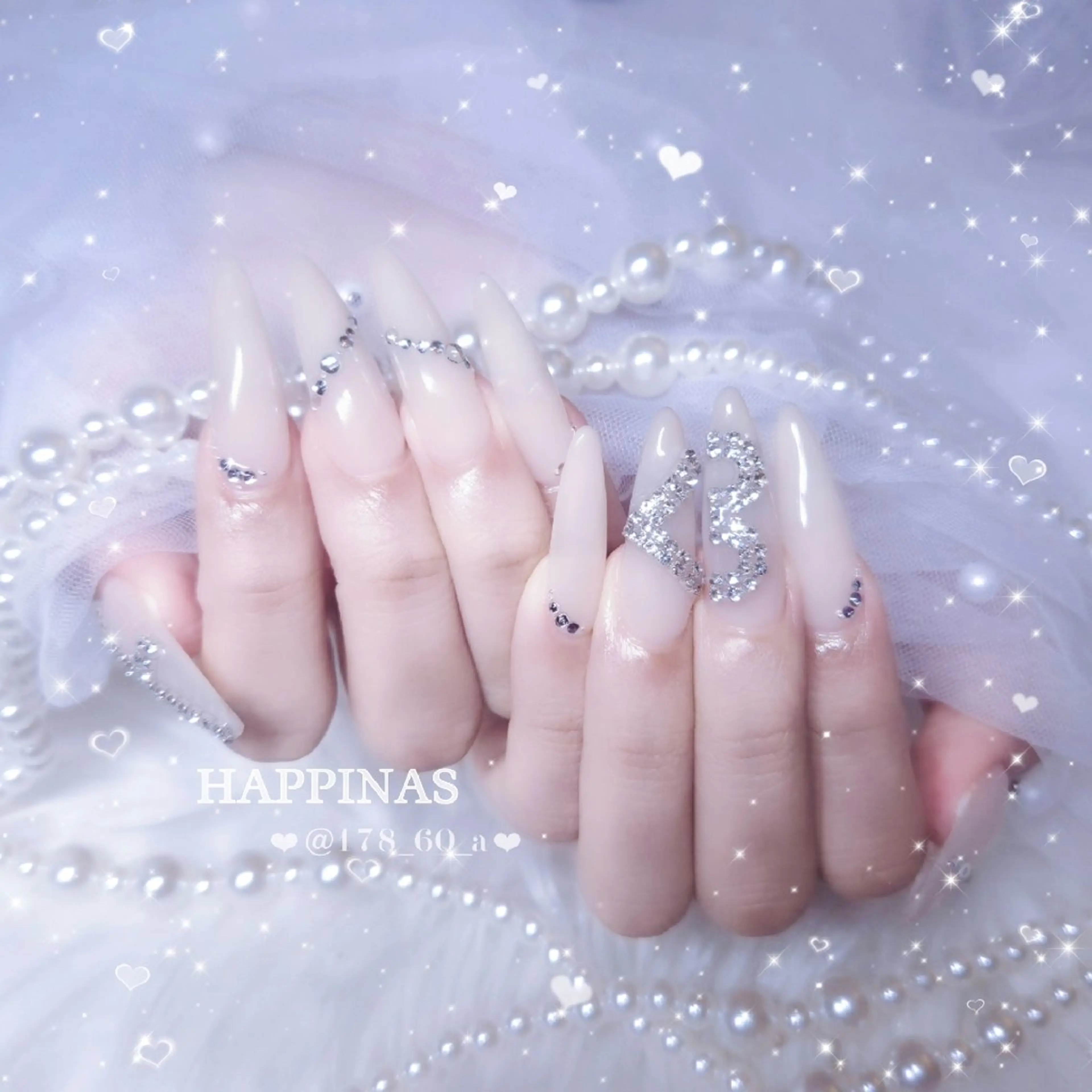 ネイル ハート スカルプネイル ハンドネイル HAPPINAS🎀  れん🖤痛ネイルのネイルデザイン