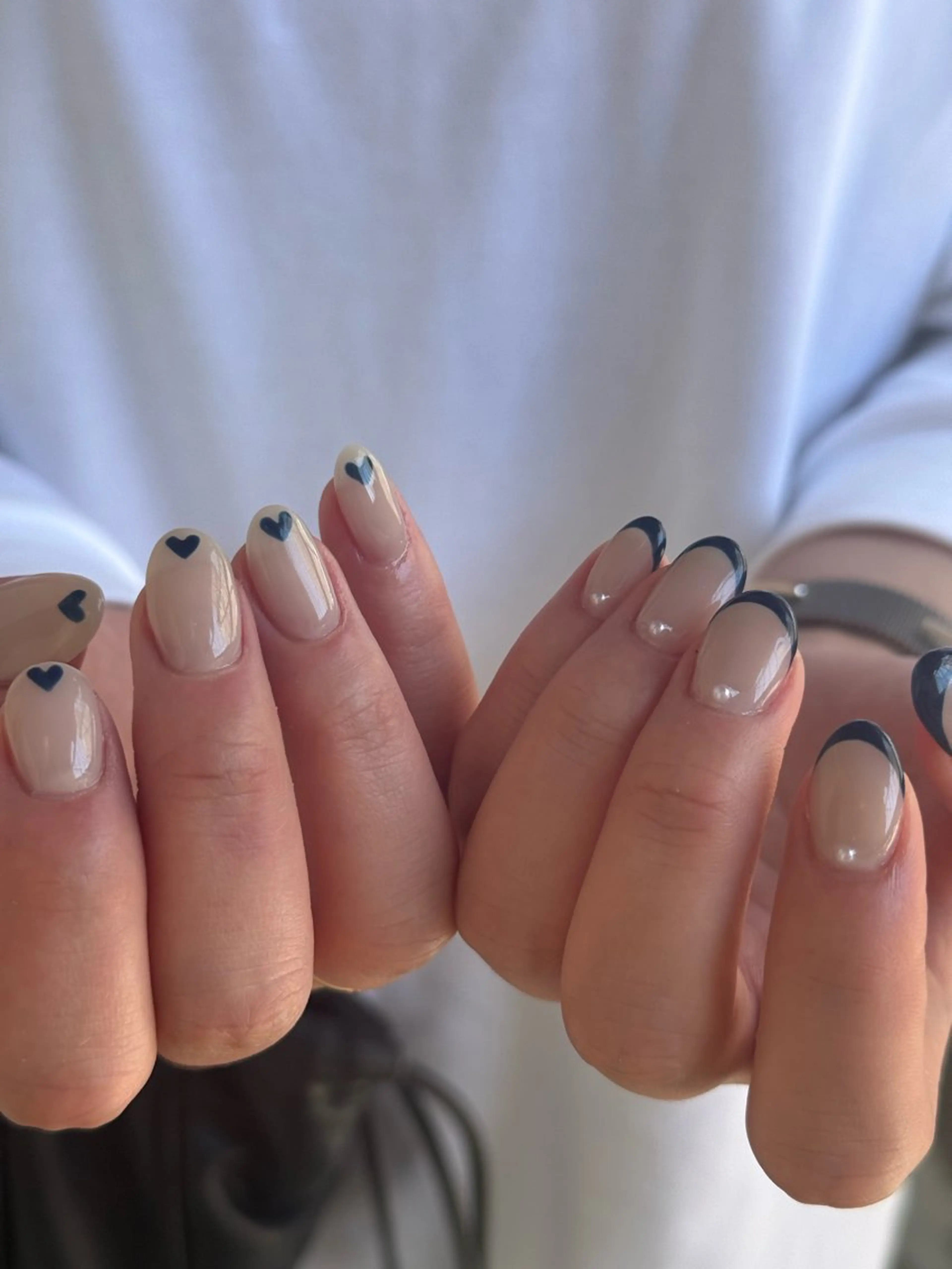 ネイル カジュアル フレンチネイル ハート 持ち込み ネイビー ハンドネイル filonnail /　kotoneのネイルデザイン