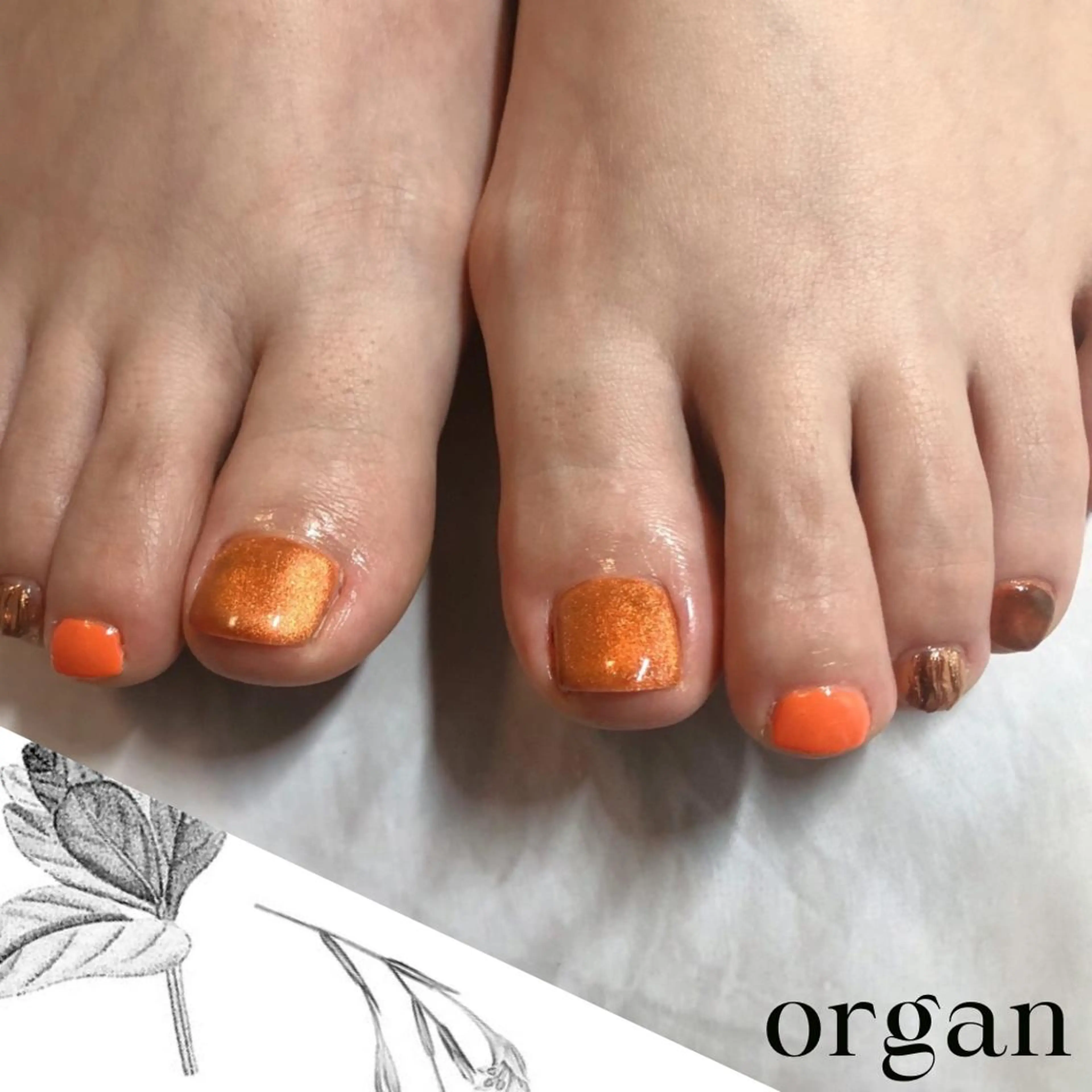 ネイル フットネイル マグネットネイル オレンジ 【ORGAN】 nailのネイルデザイン