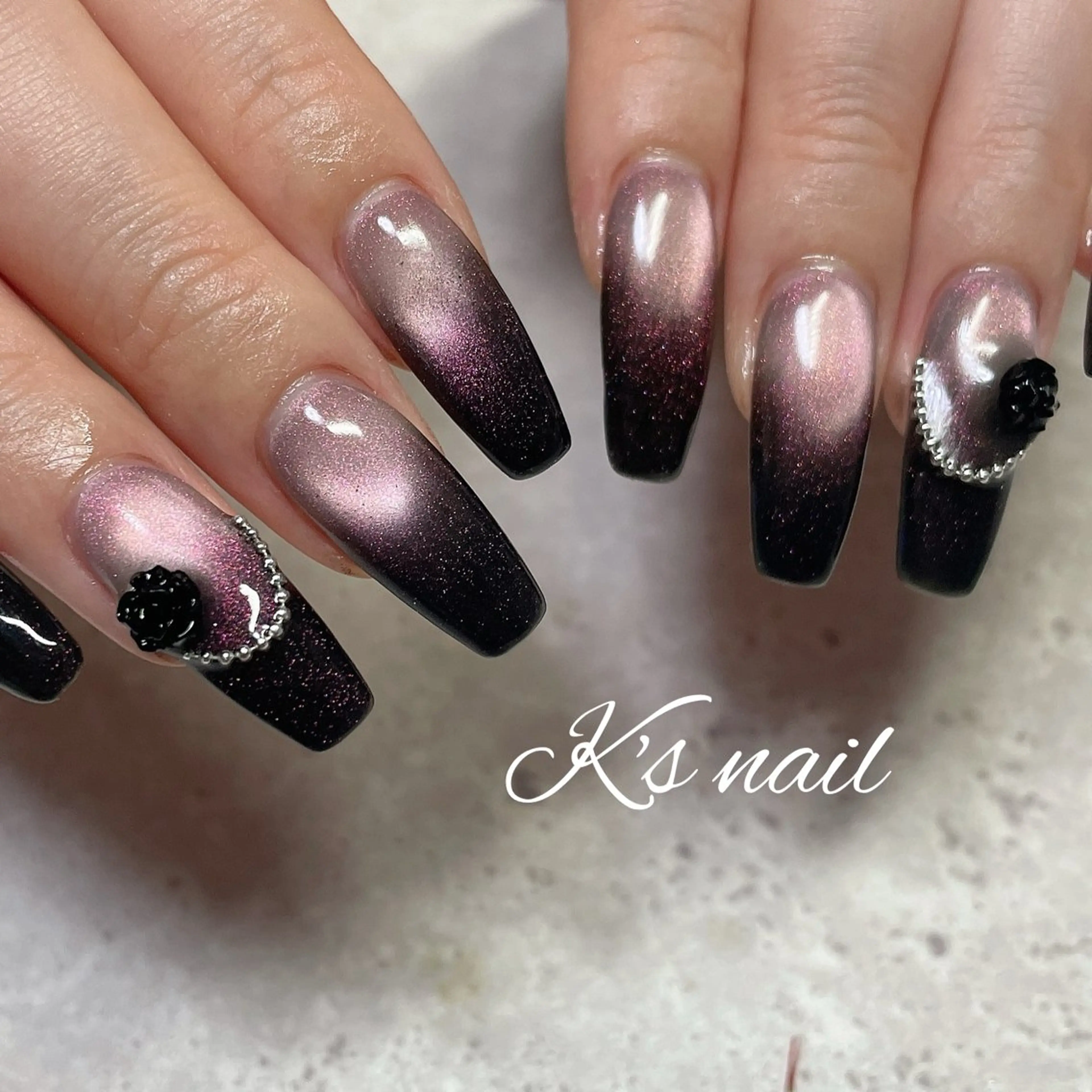 ネイル グラデーション ロングネイル マグネットネイル ハンドネイル K's nail kotoeのネイルデザイン