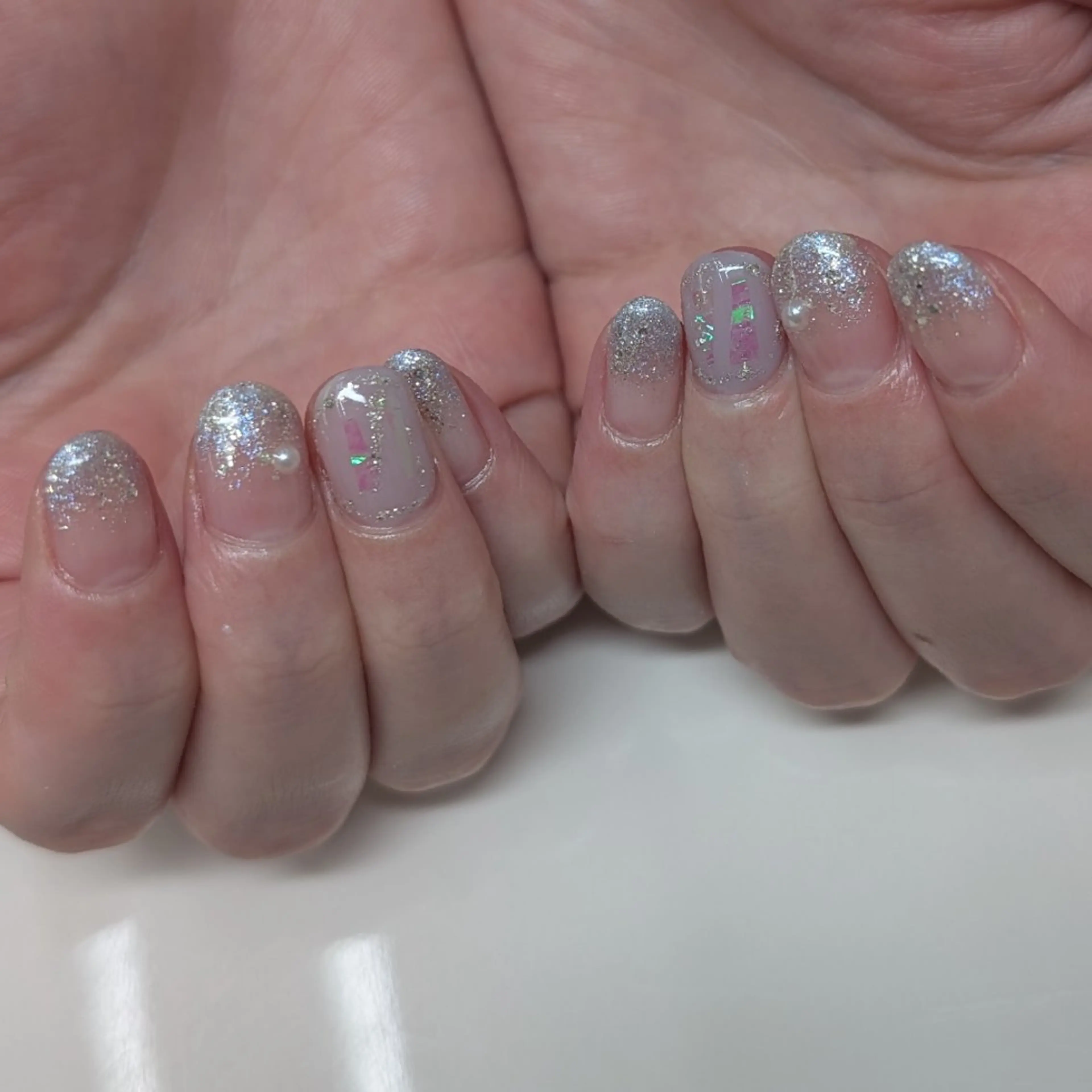 ネイル 氷ネイル・うるうるネイル キラキラネイル ショートネイル ネイルサロン Amie　〜アミ〜所属・ᑎᗩIᒪ｜ᗰIᗰI｜ _५✍️Satou.のネイルデザイン