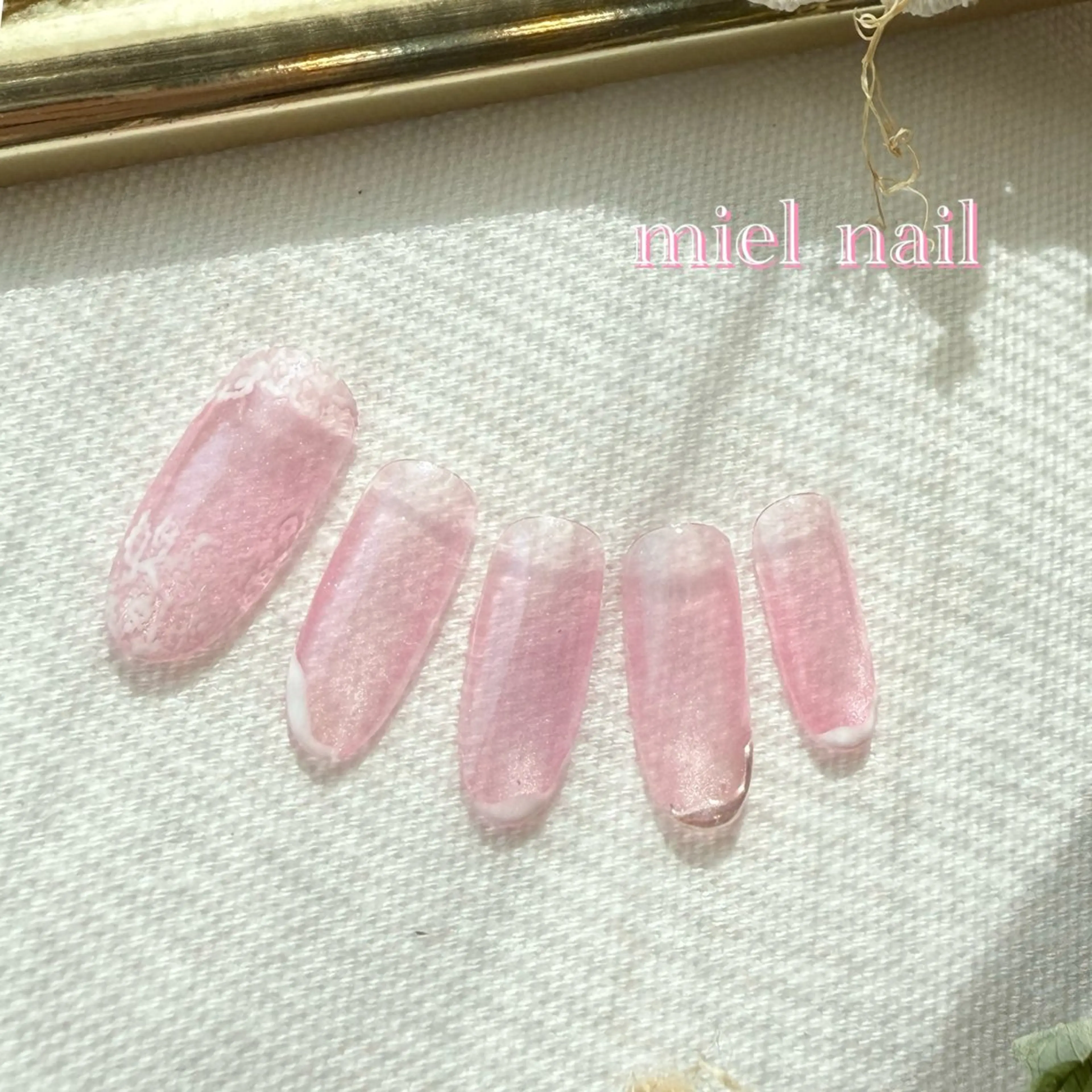 ネイル レース ピンク 春ネイル 夏ネイル ハンドネイル miel nailのネイルデザイン