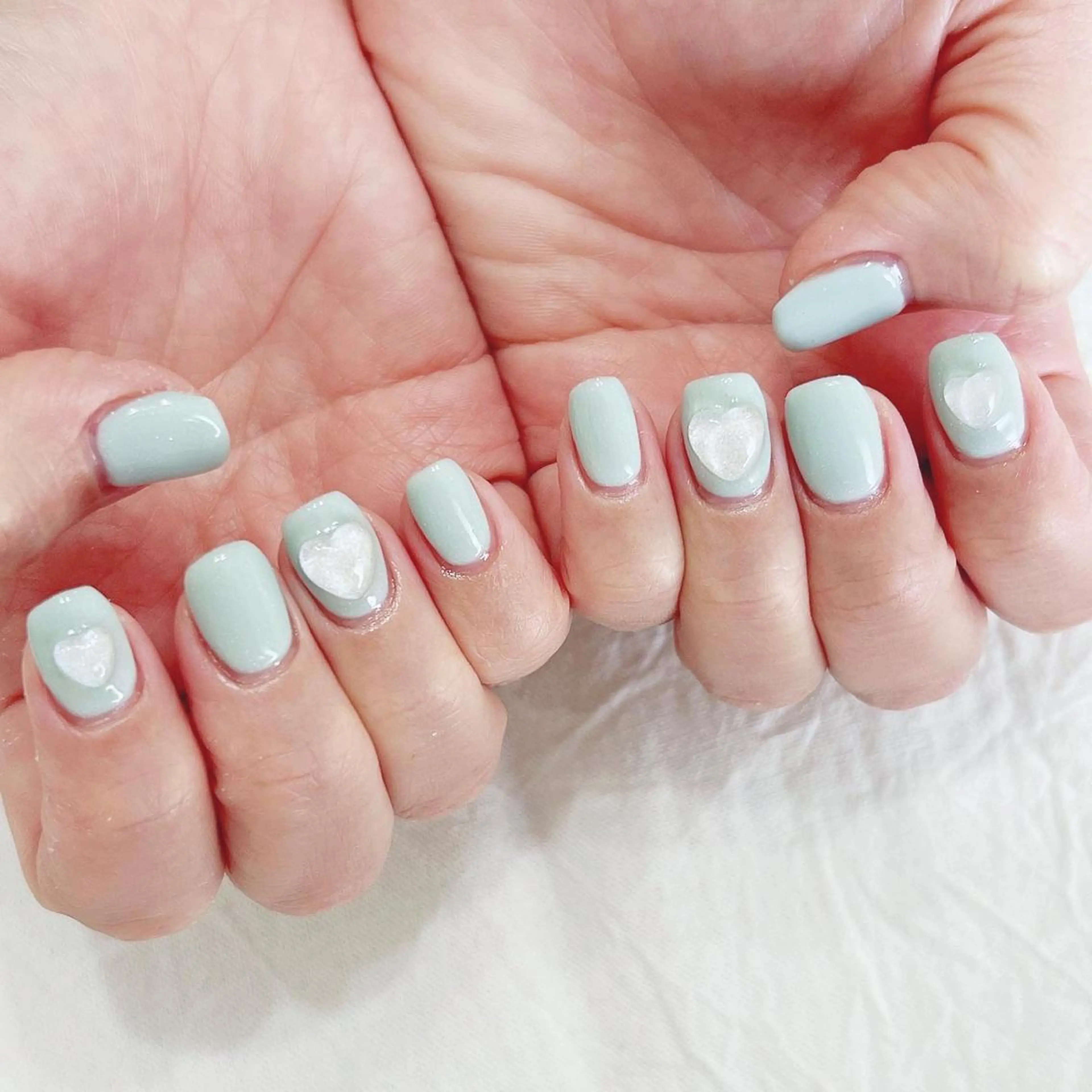 ネイル ハート 水色 ハンドネイル peaberry nailのネイルデザイン