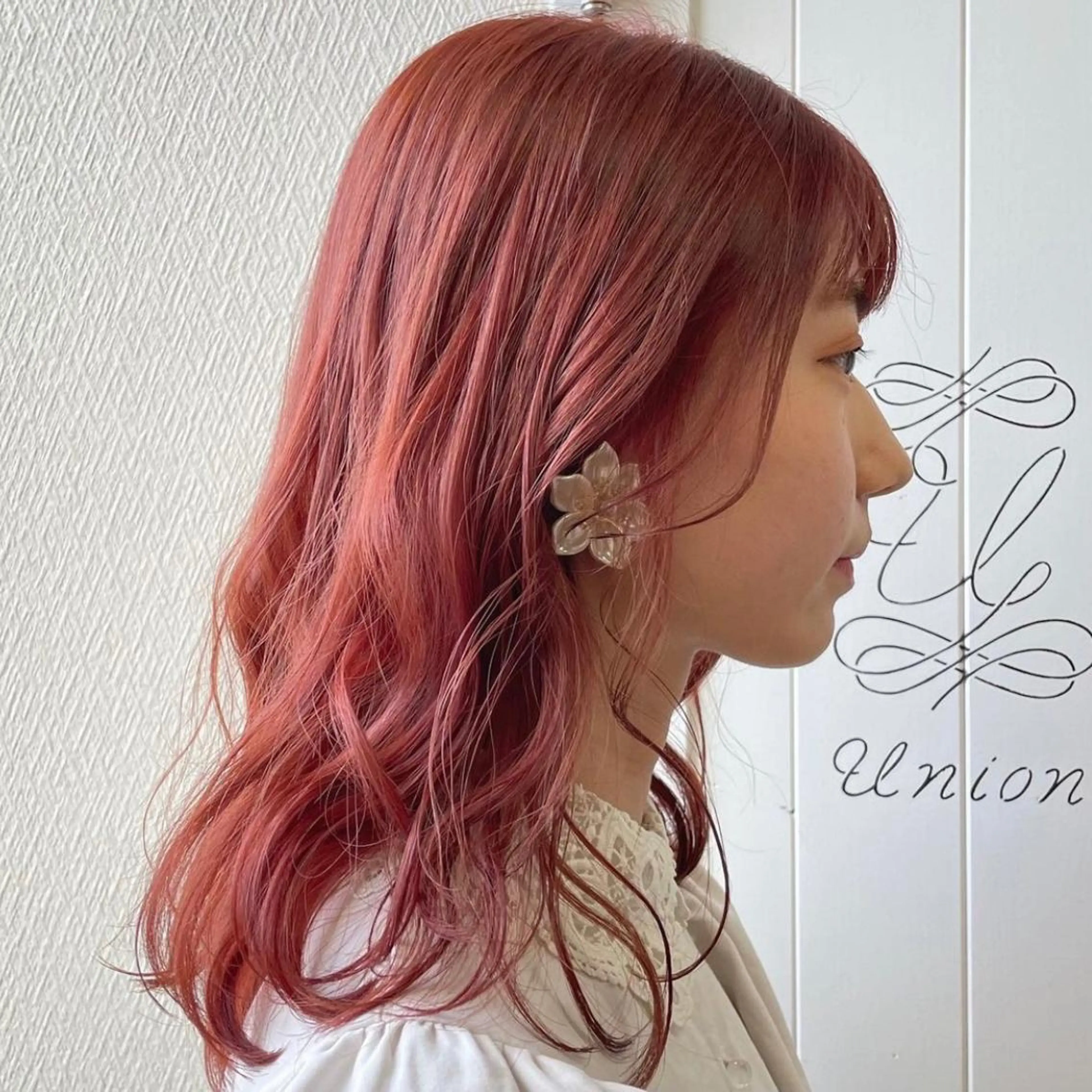 ミディアム カラー オレンジ ピンクカラー 韓国ヘア /男女☘️ 細江 美紅のヘアスタイル