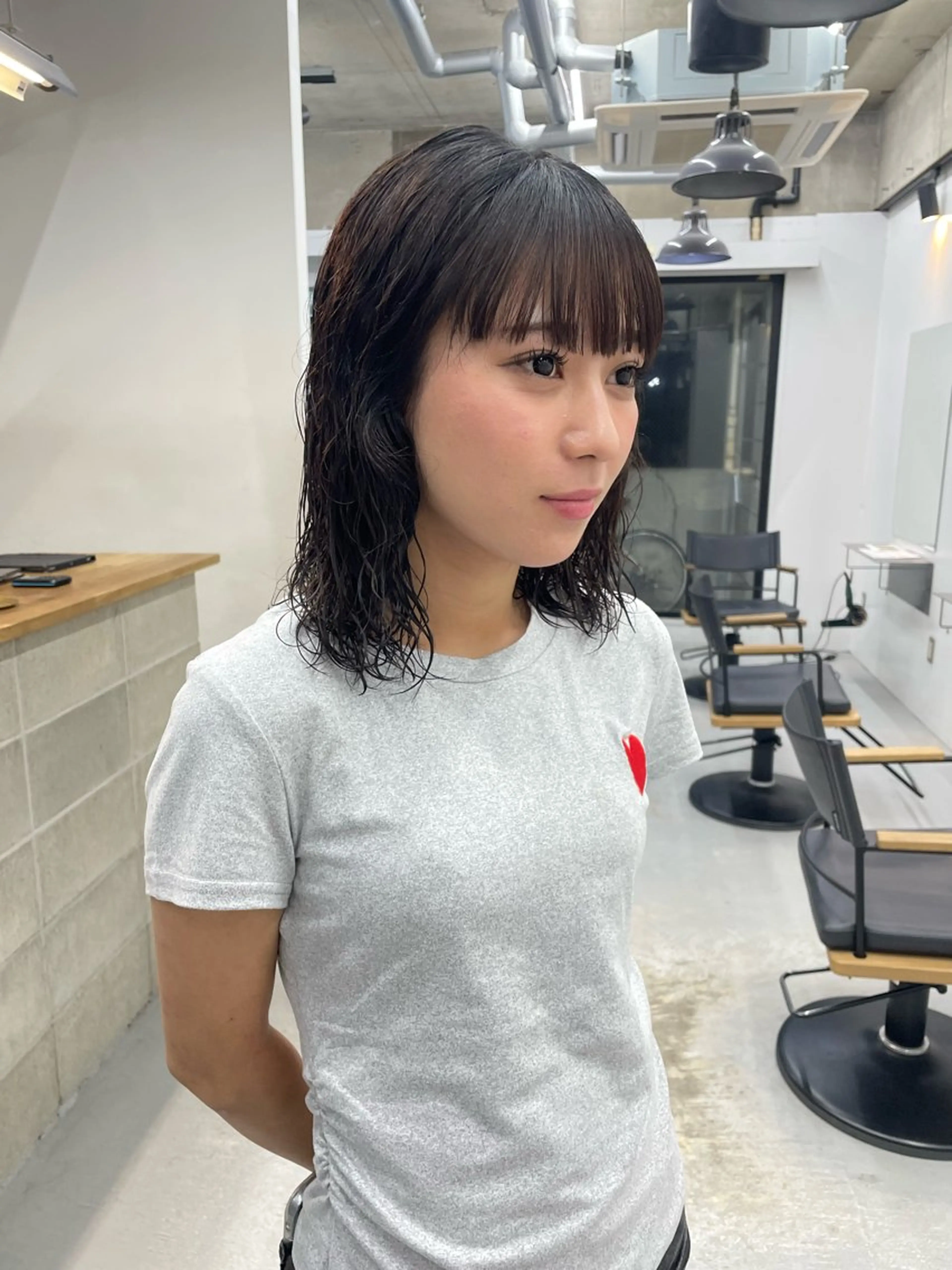 ミディアム パーマ パーマ カットモデル/ ハイトーン/ゆうあのヘアスタイル