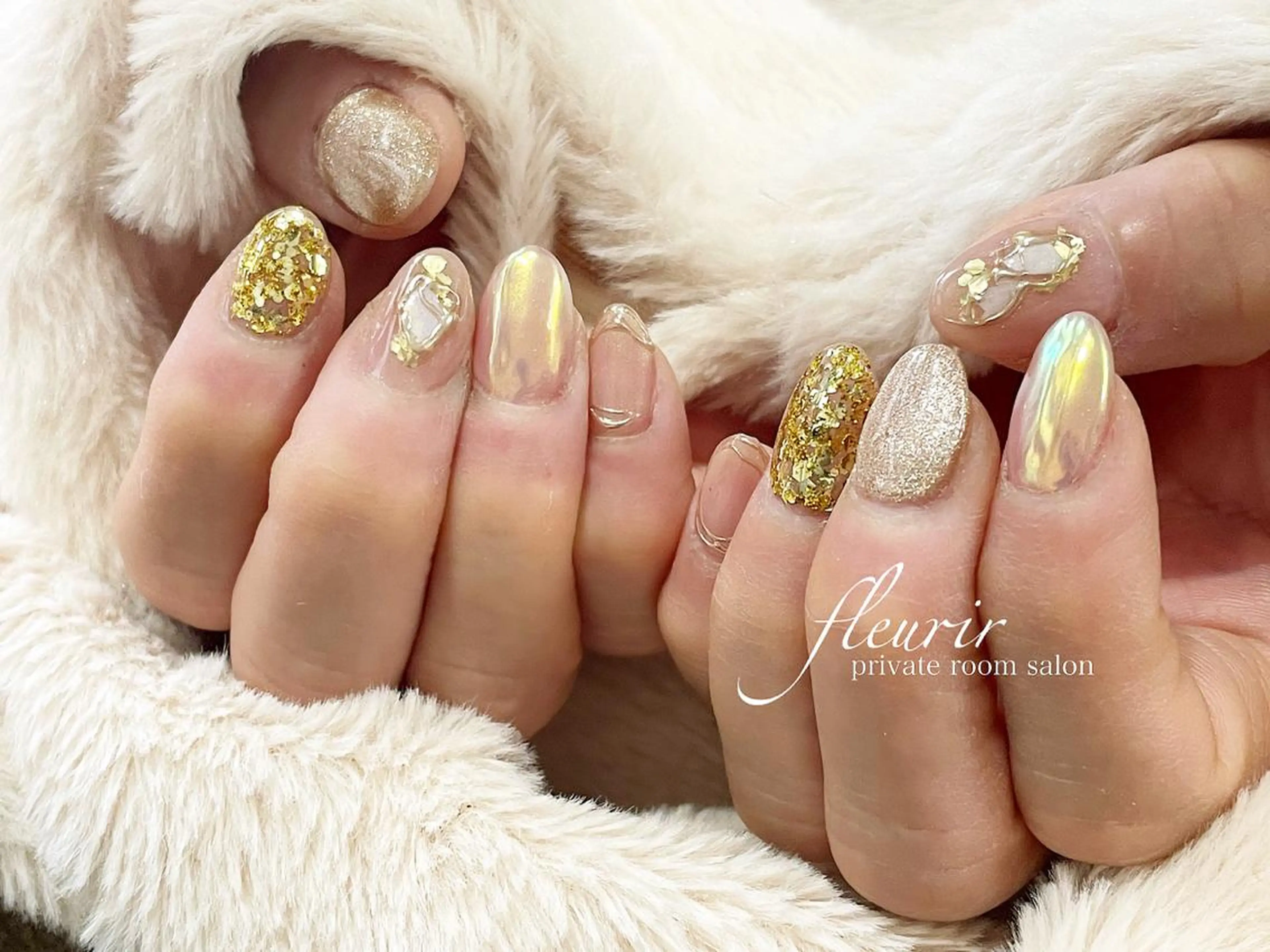 ネイル アートネイル ゴールド ラメ(グリッター) マグネットネイル ミラーネイル フルリール 【プライベートサロンのネイルデザイン