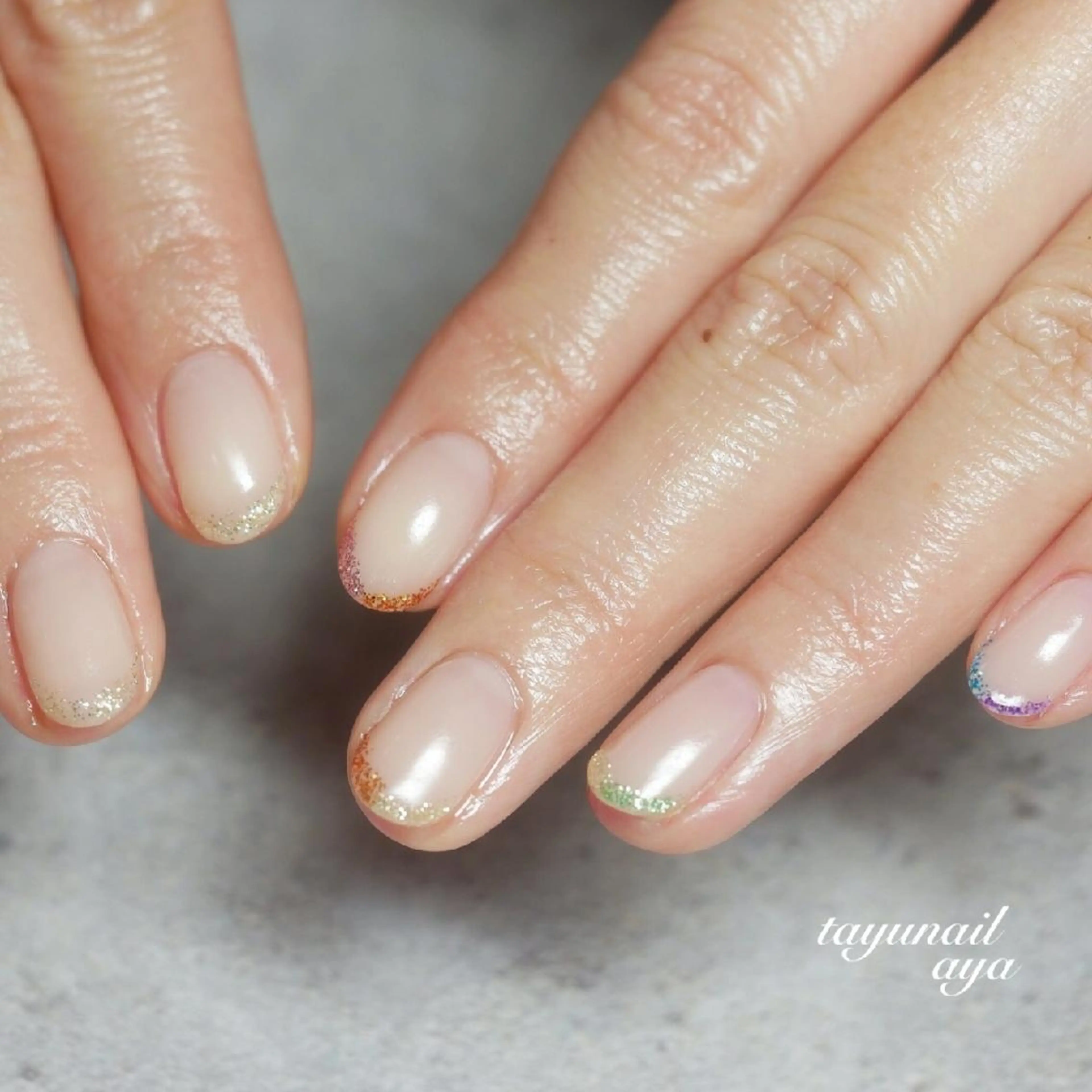 ネイル ブルー フレンチネイル ジェルネイル ラメ(グリッター) パラジェル ネイルサロン 【たゆnail】のネイルデザイン