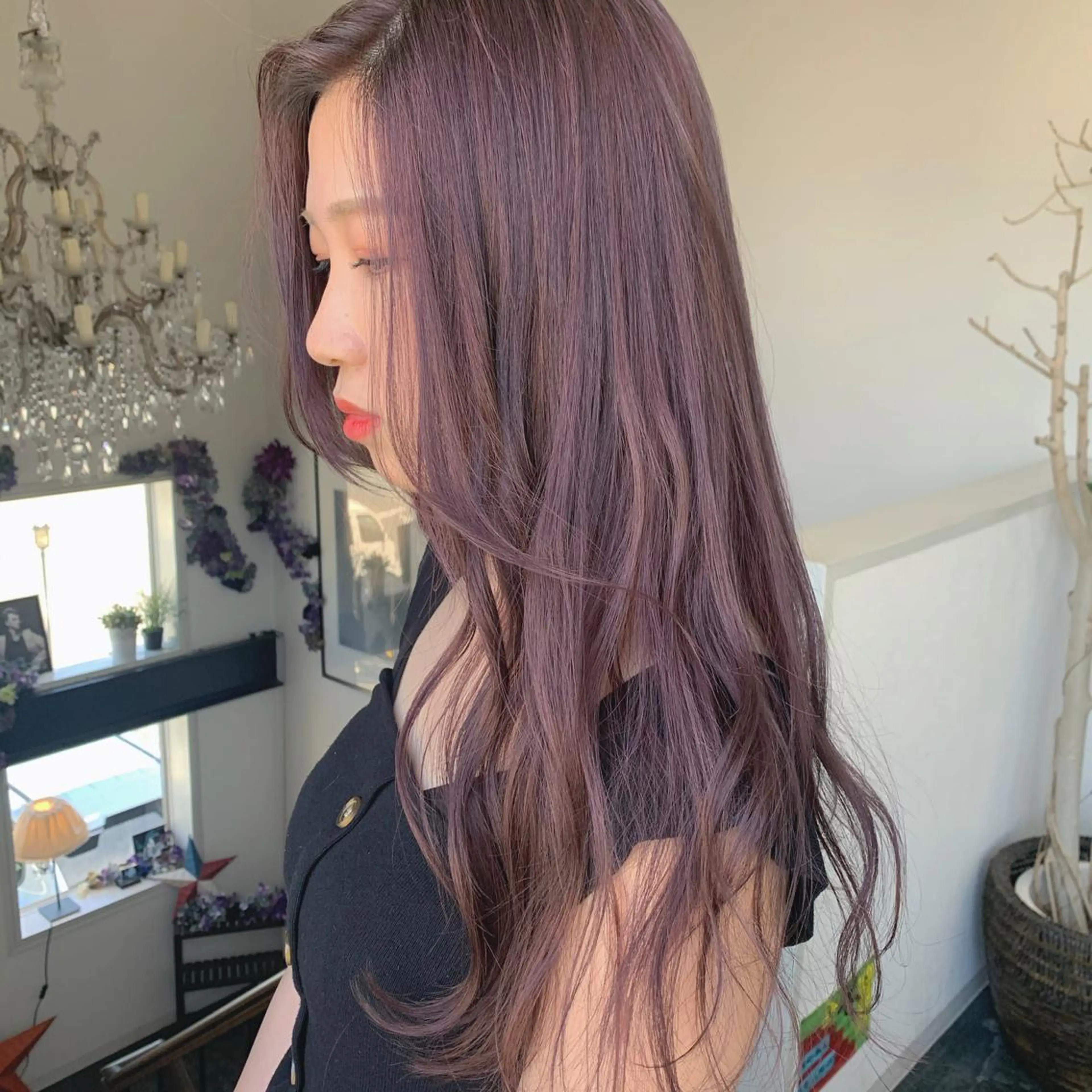 ロング カラー カシス ラベンダーカラー ヘアカラー 袴田 伊代のヘアスタイル