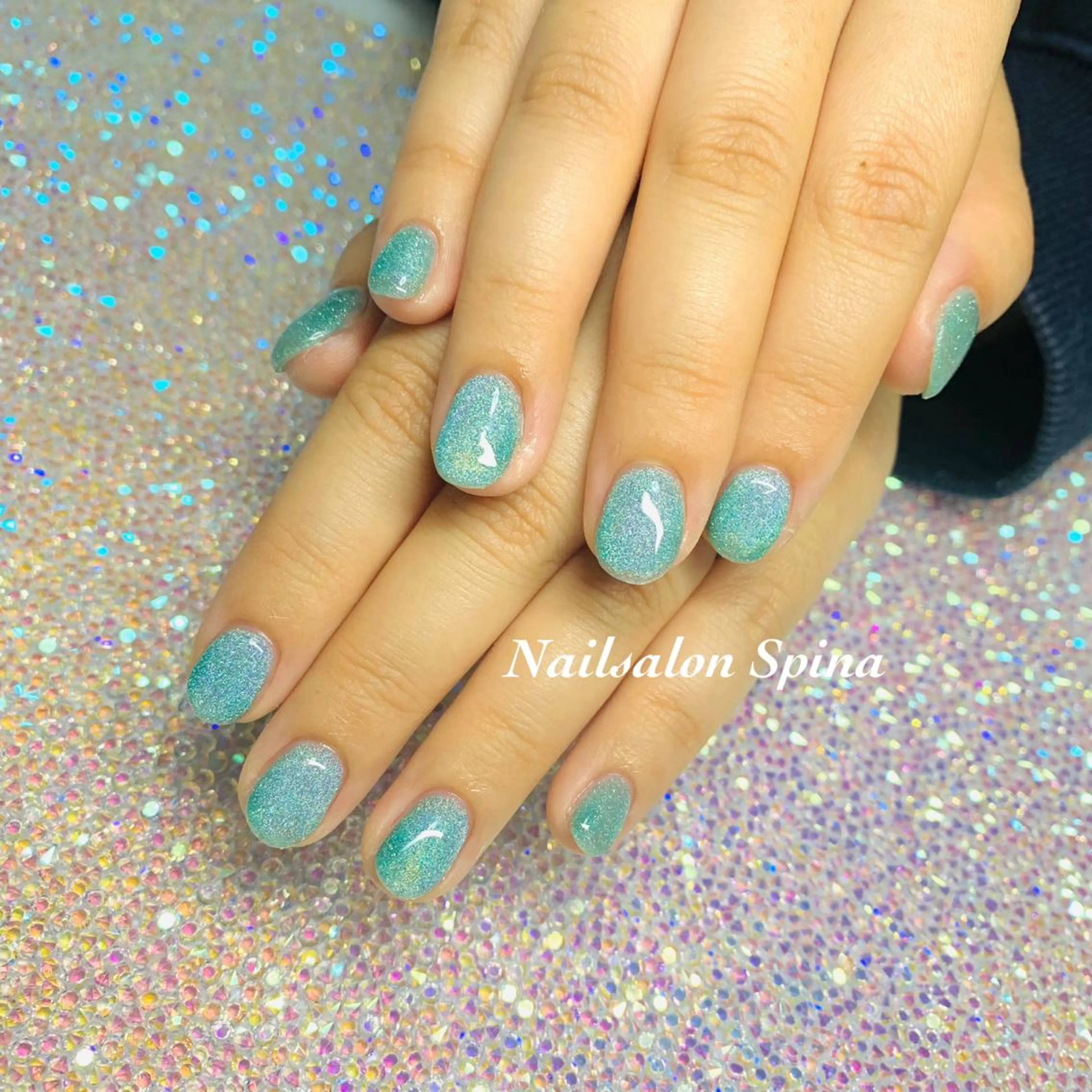 ネイル ジェルネイル グリーン マグネットネイル パラジェル Nail&Eye Spina 琴美のマツエク・マツパデザイン