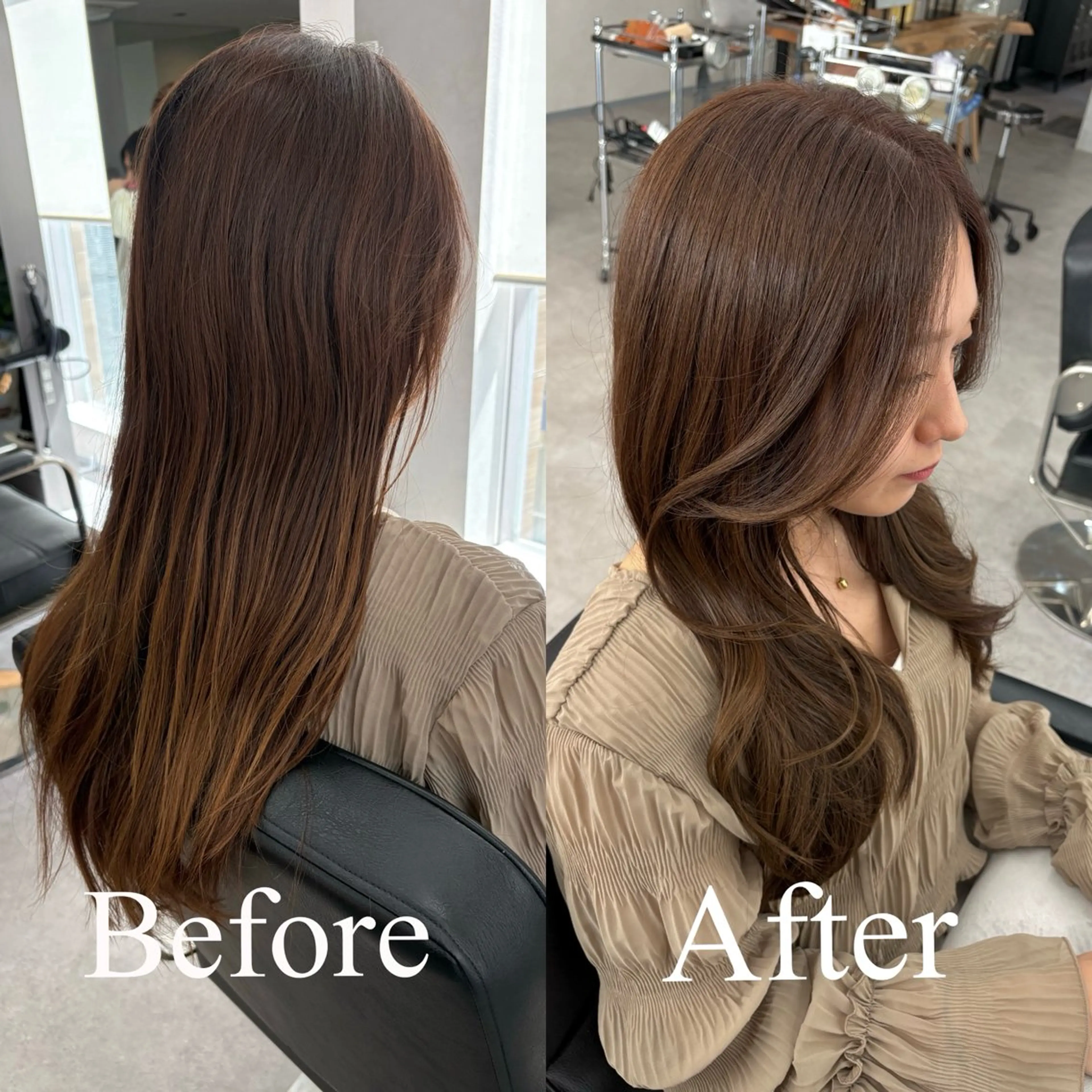 ロング カラー ロングレイヤー アッシュ ベージュカラー レイヤーカット ロング カット ヘアカラー トリートメント 🌿ボブ/縮毛矯正/ 透明感カラー🌿神永のヘアスタイル