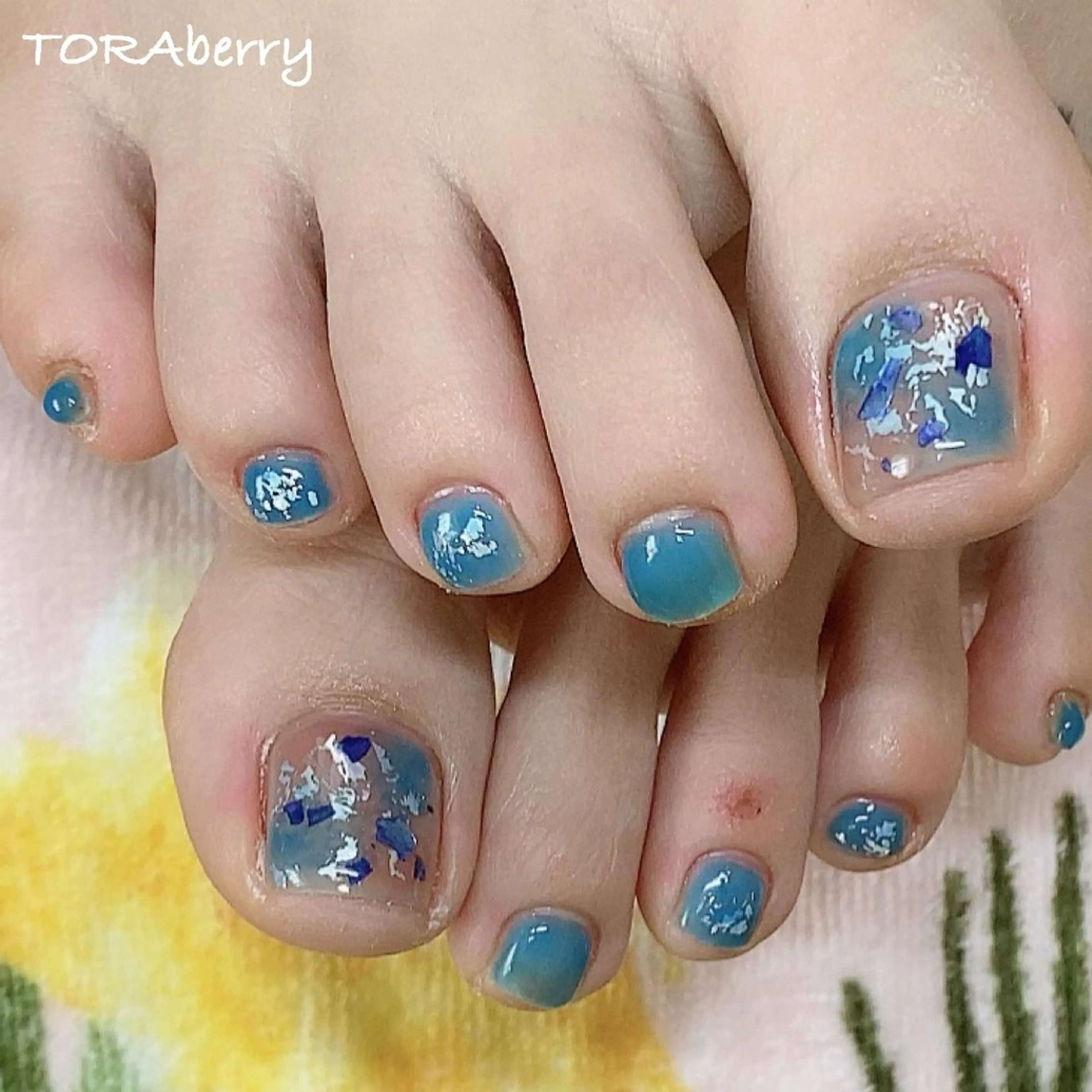 ネイル ブルー フットネイル ネイリスト なつみのネイルデザイン