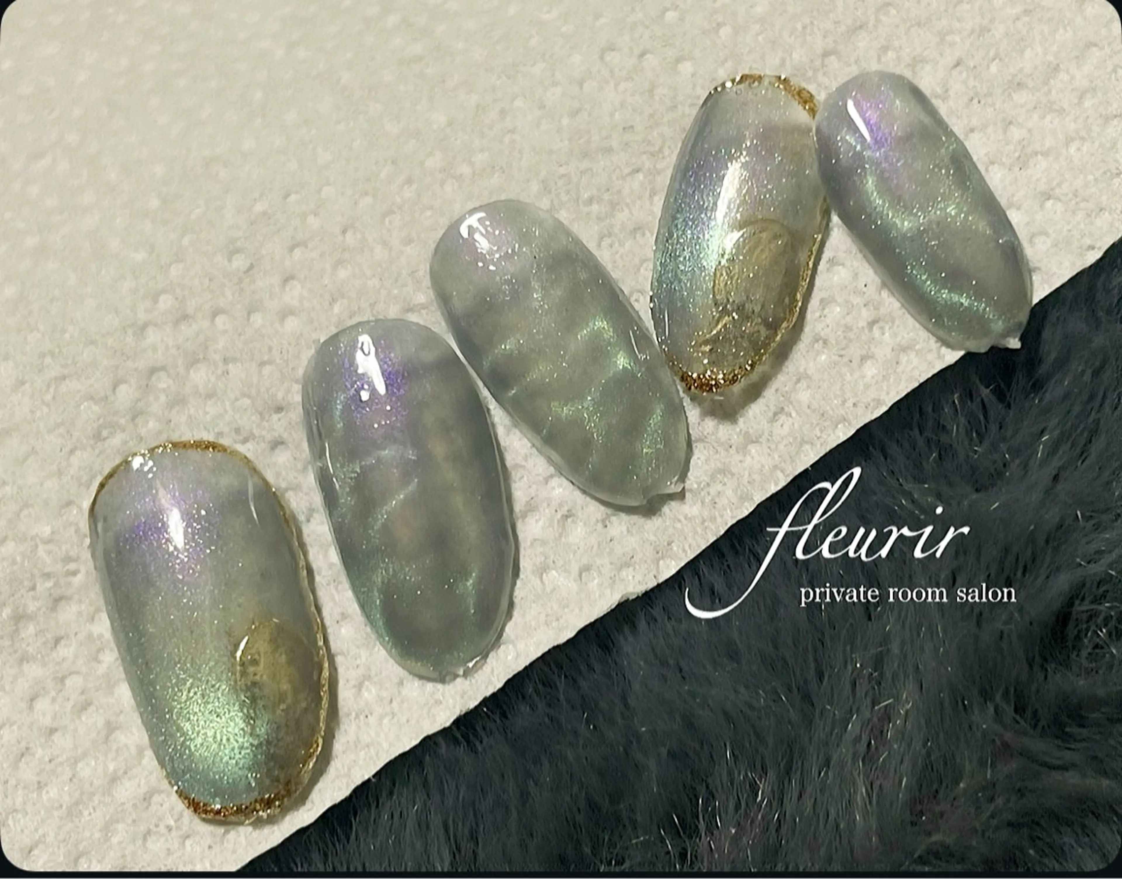 ネイル アートネイル ゴールド グリーン ラメ(グリッター) 水色 ハンドネイル フルリール 【プライベートサロンのネイルデザイン