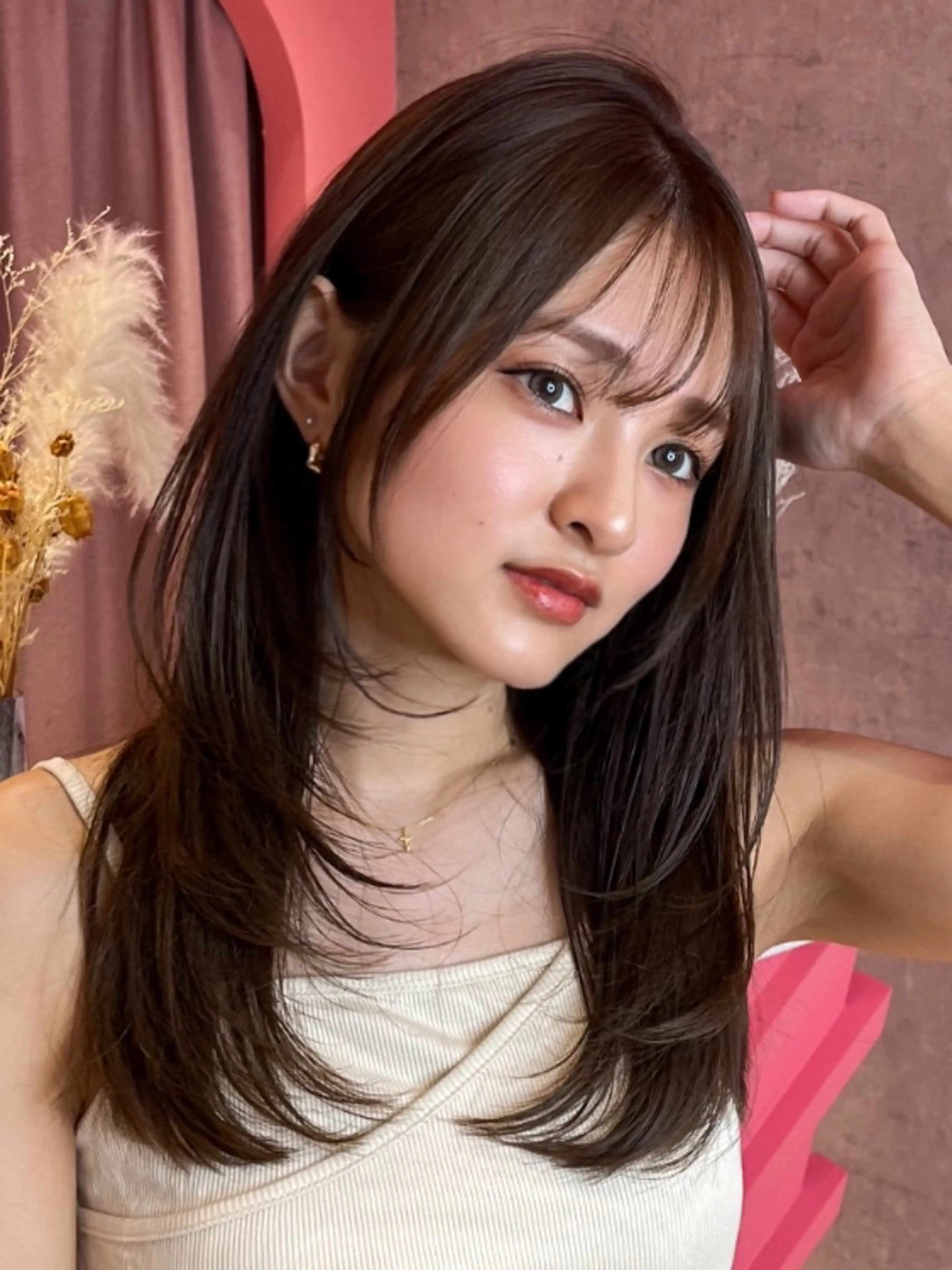 ミディアム カラー 山崎/ボブ縮毛矯正 レイヤー髪質改善のヘアスタイル