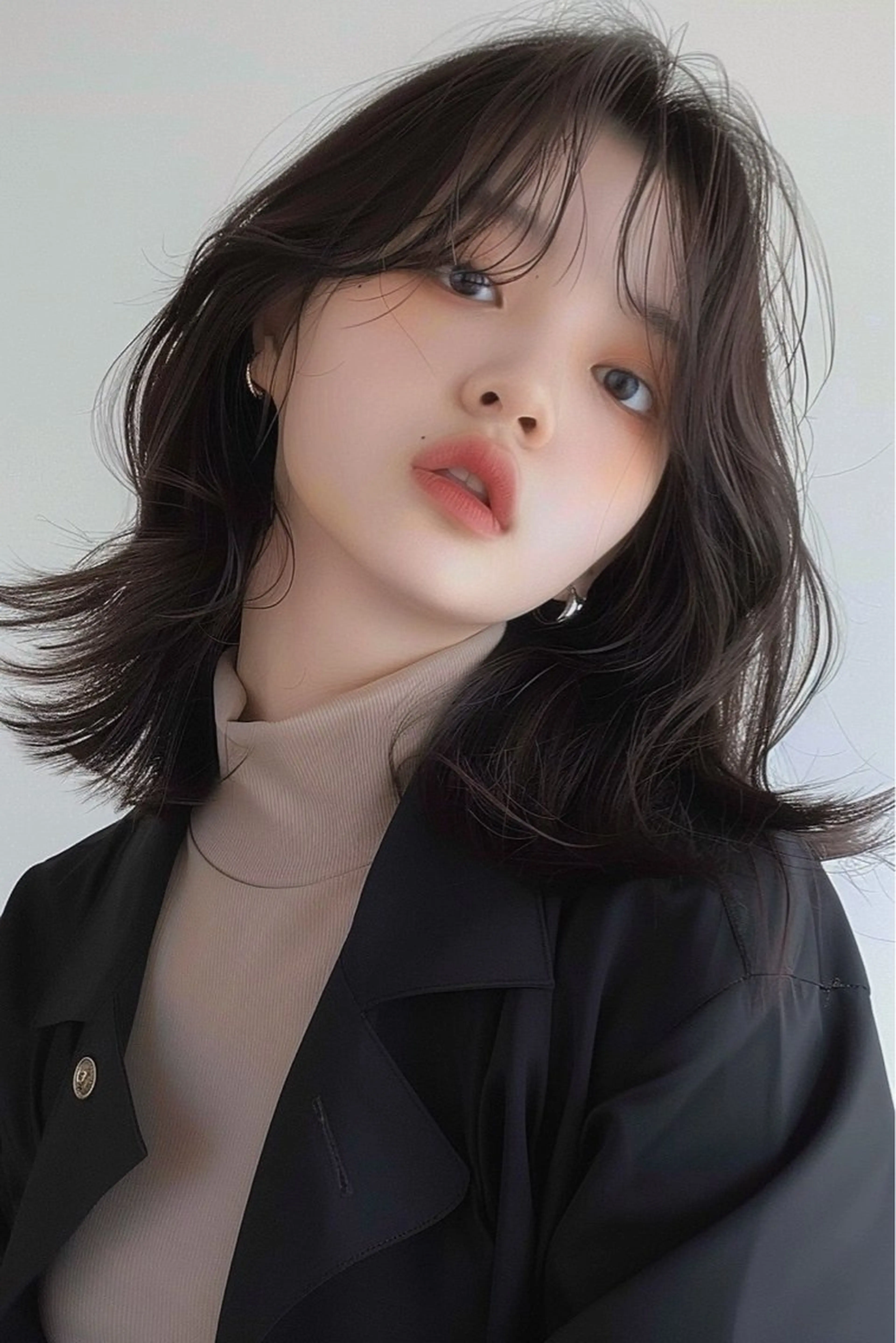 ミディアム 韓国風ヘア レイヤーカット シースルーバング ウルフカット lana hair 新宿/髪質改善のヘアスタイル