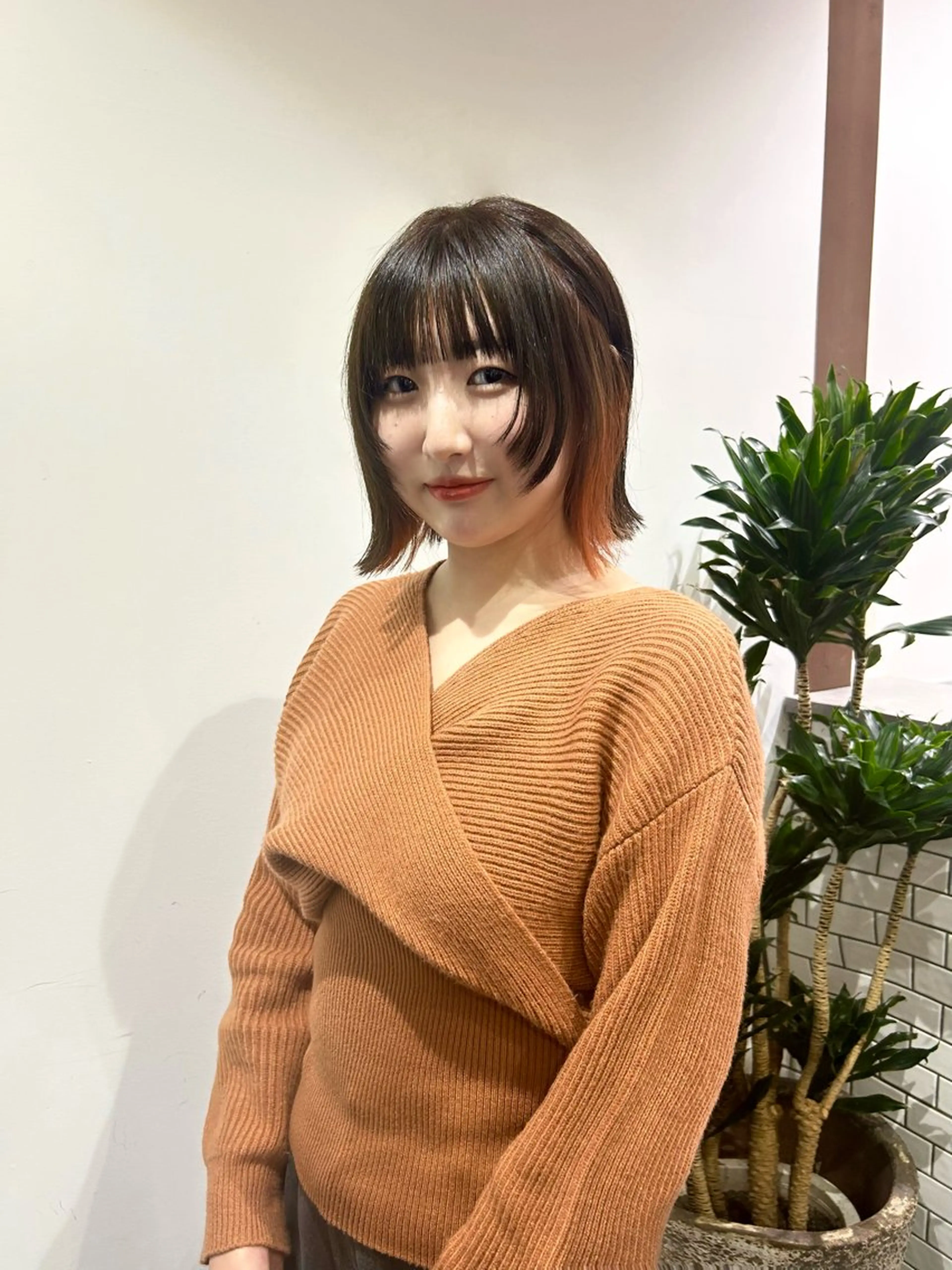 ショート カラー オレンジ ボブ 顔周りカット LA PENSEE BRUN/ゆりかのヘアスタイル