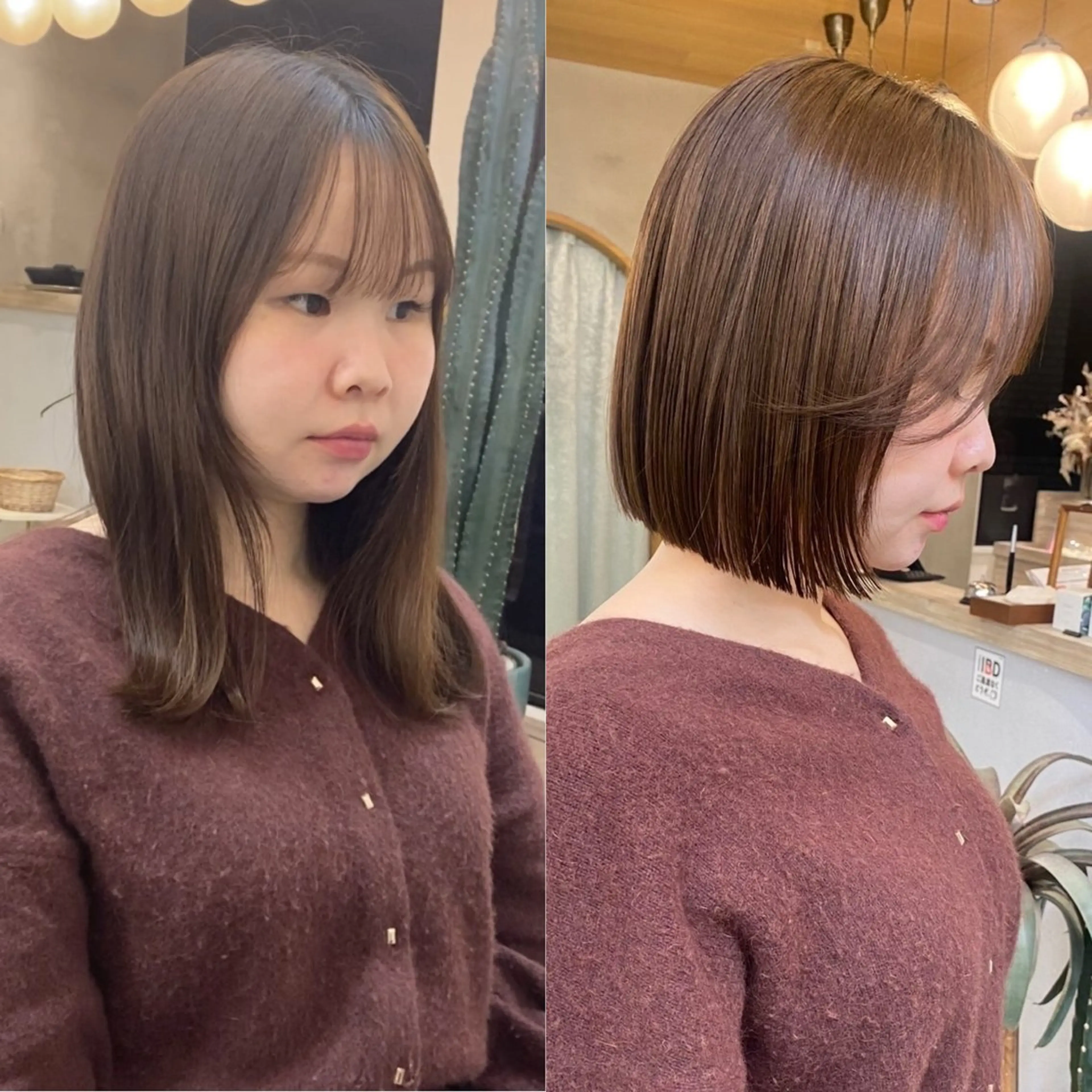 ミディアム カラー ボブ レイヤーボブ縮毛矯正 韓国RINAのヘアスタイル
