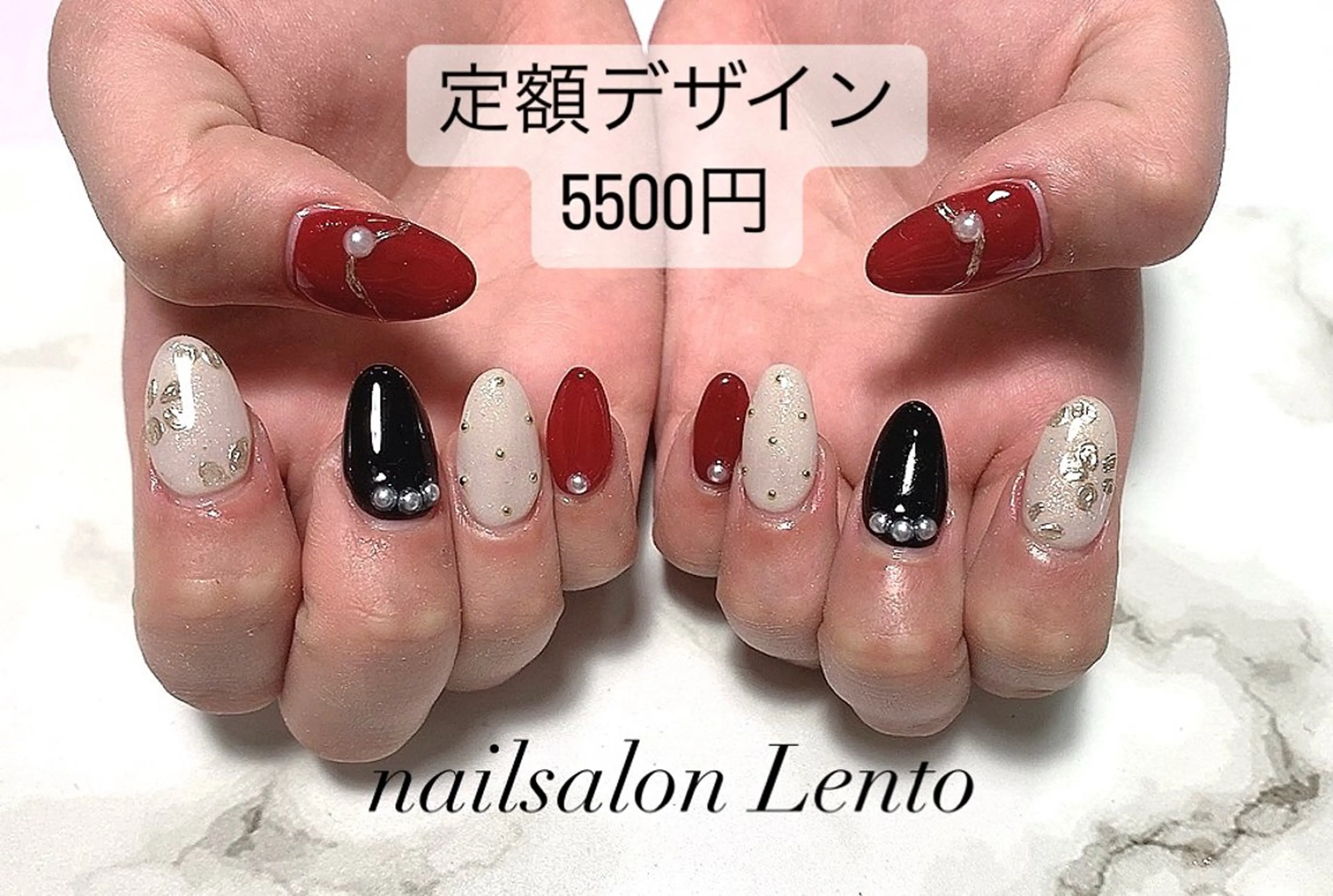 ネイル 長さ出し ゴールド 卒業式 赤色 ネイルサロンLento所属・ネイルサロン Lentoのネイルデザイン