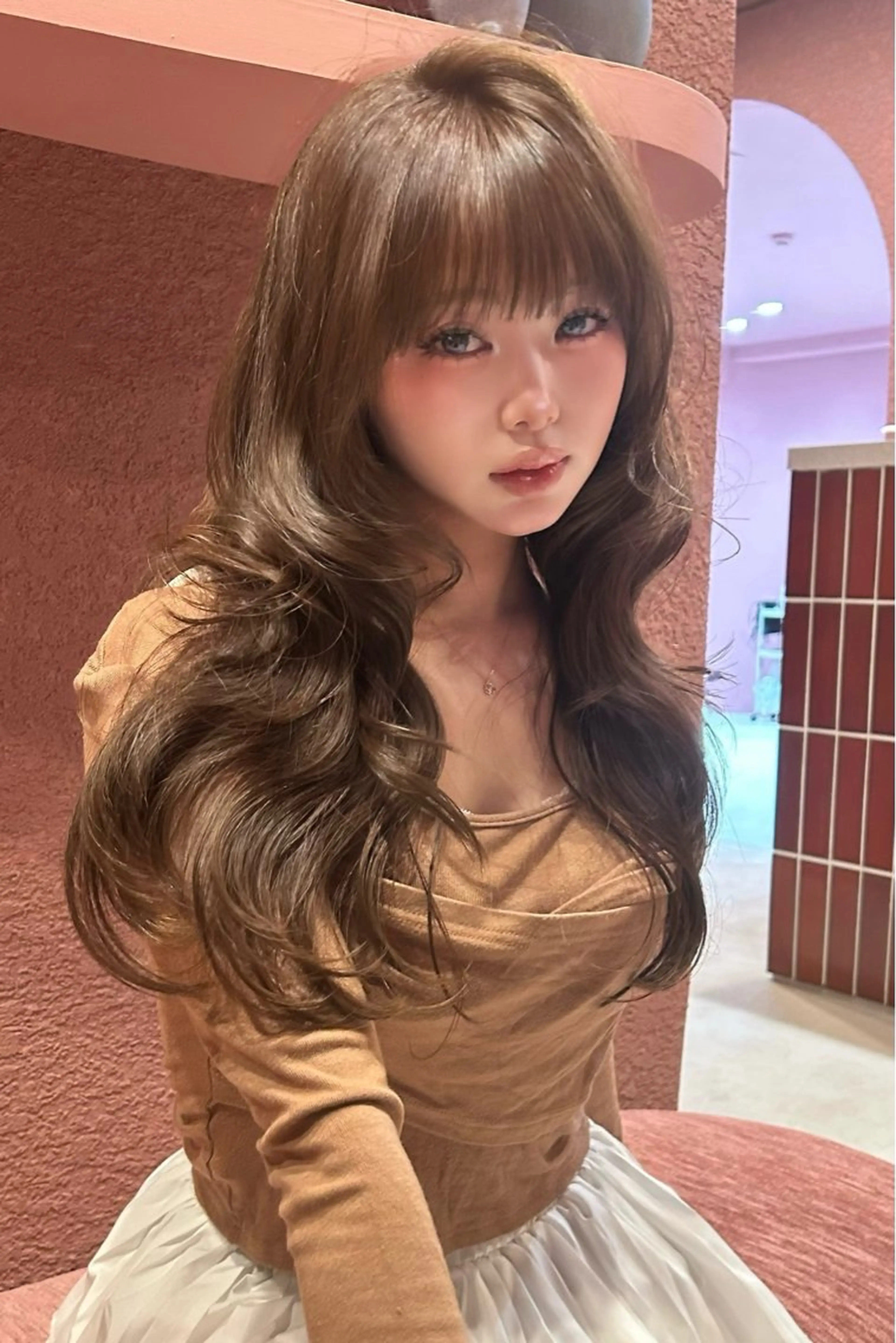 ロング カラー ベージュカラー ブリーチ ダブルカラー ブリーチなしカラー 小顔カット カット ヘアカラー トリートメント 原宿／ワンホンヘア SAAYA🖤のヘアスタイル