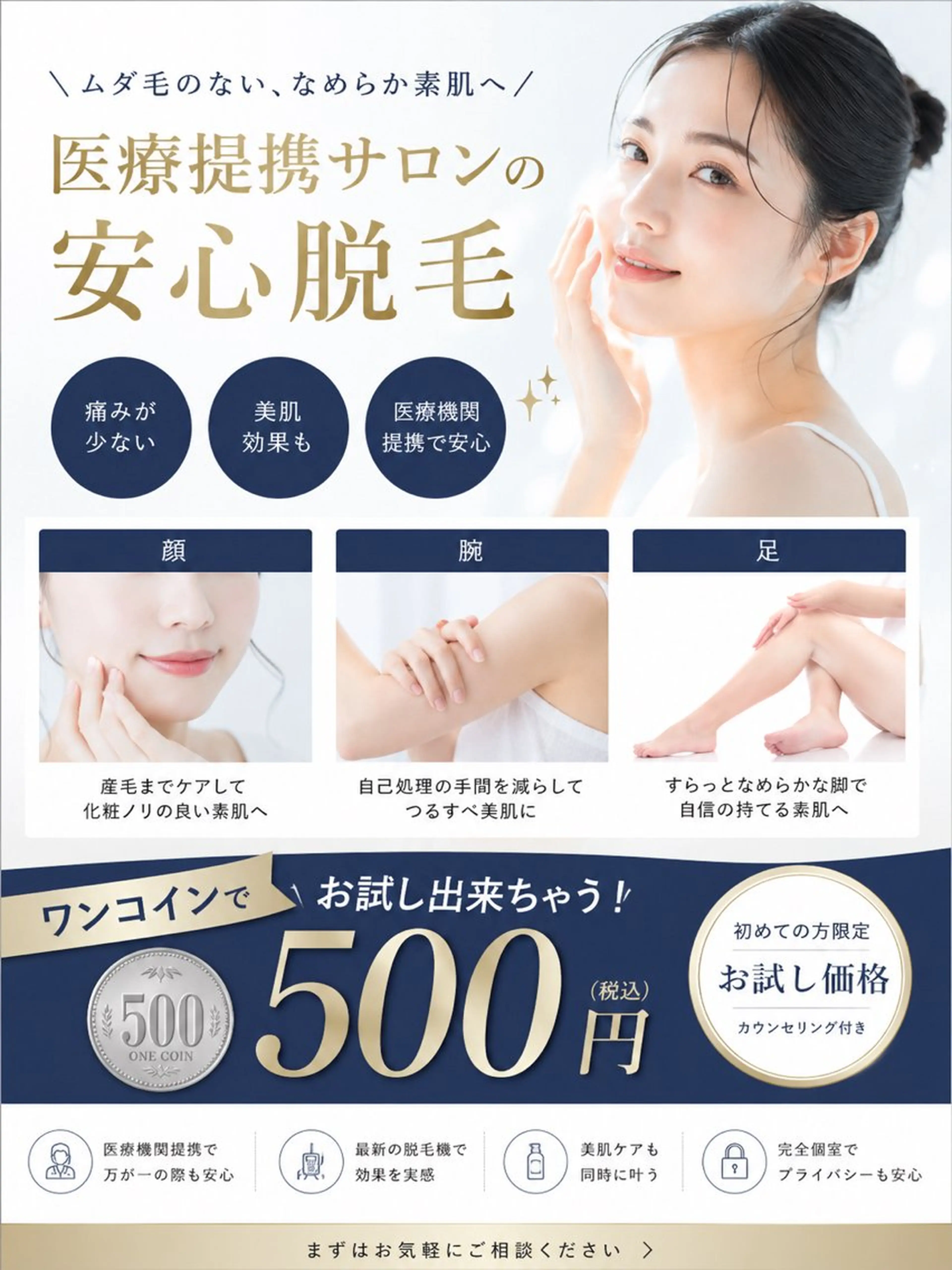【脱毛モニター】1箇所¥500!2箇所目1,500円|新人スタッフ施術の写真