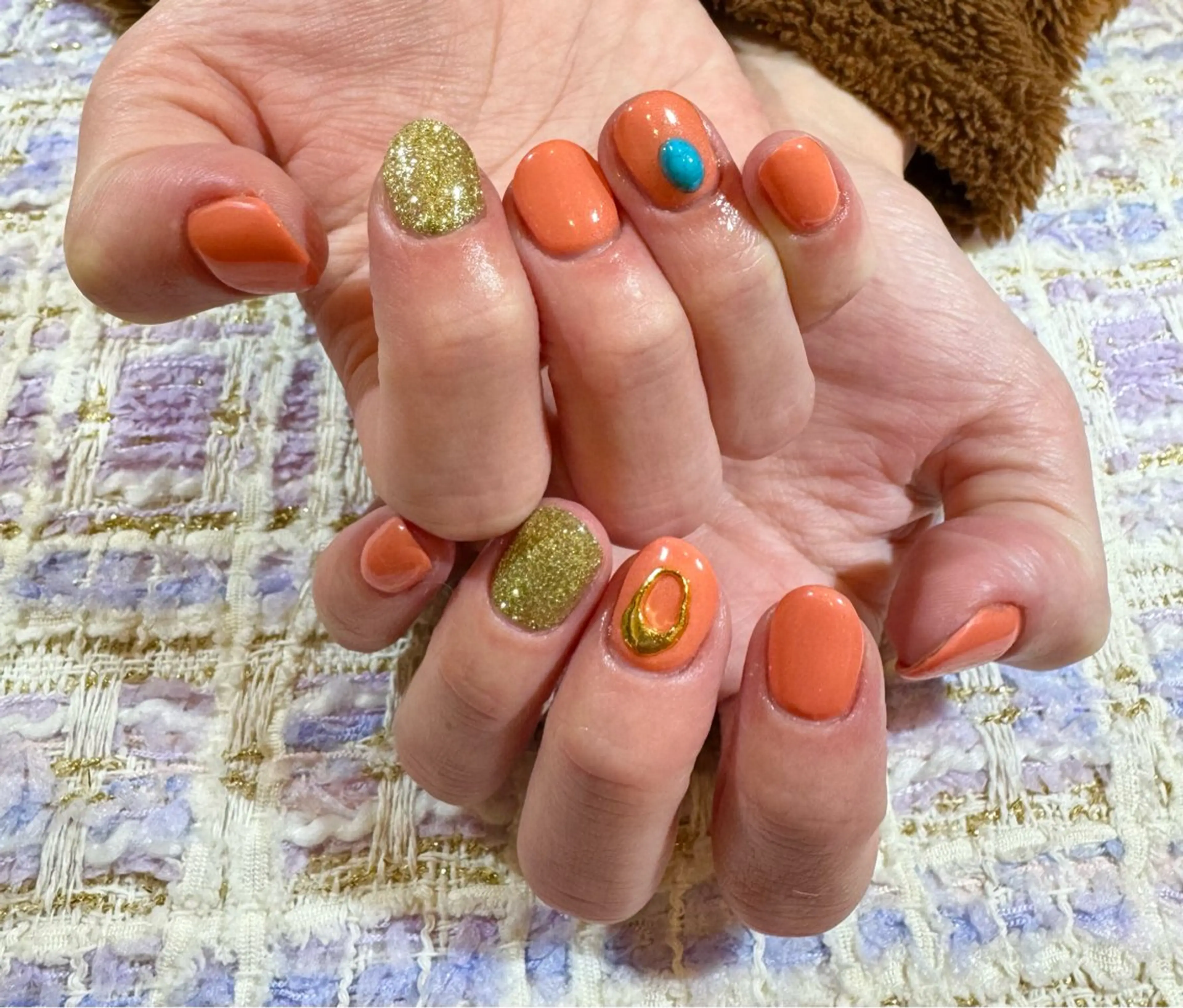 メンズ ネイル ラメ(グリッター) メンズネイル ワンカラーネイル オレンジ MIMnail メンズネイリストのネイルデザイン