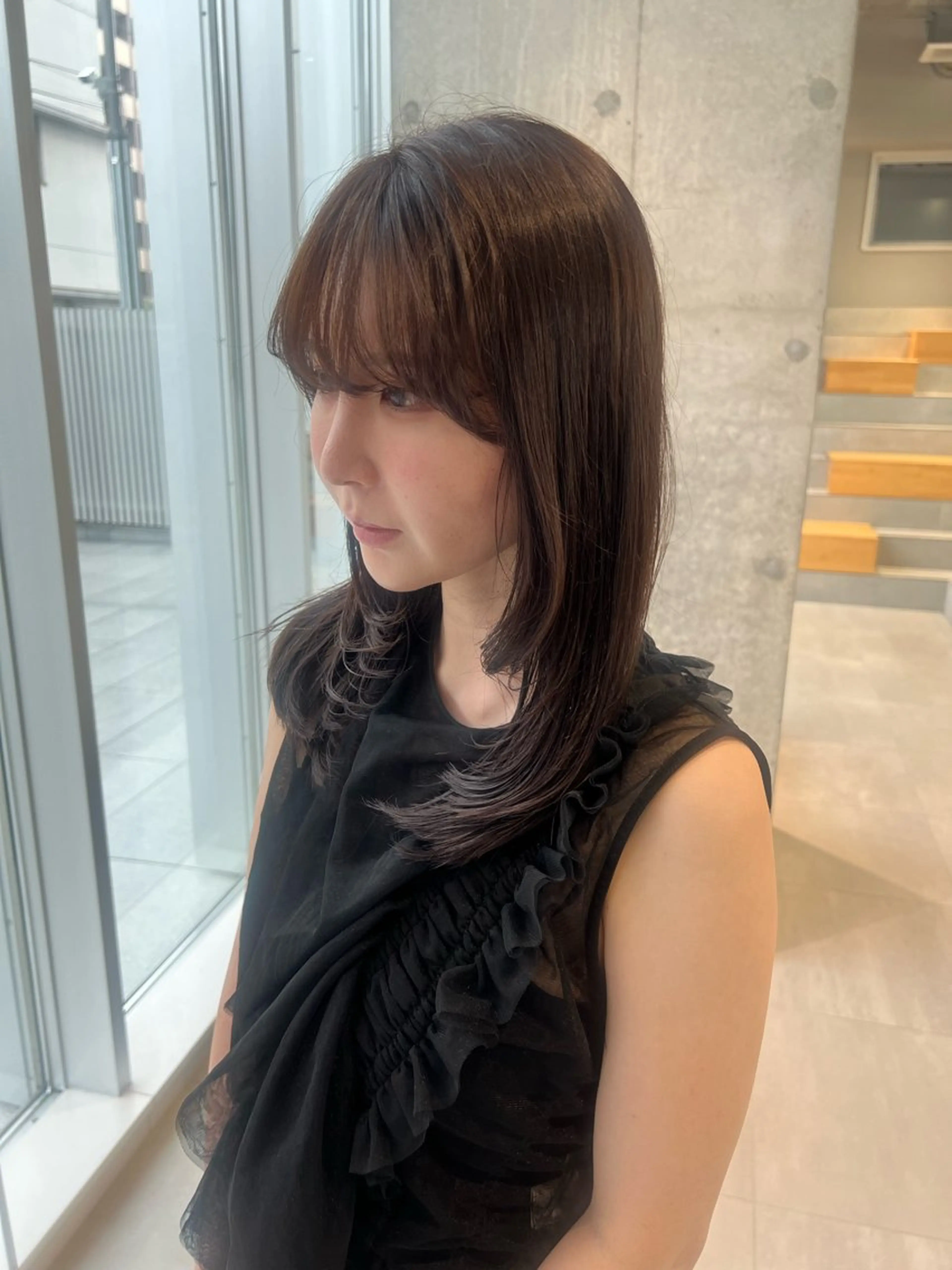 ミディアム カラー ブラウンカラー レイヤーカット カット ヘアカラー トリートメント 吉沢遣人/レイヤー 艶カラー/抜け感のヘアスタイル