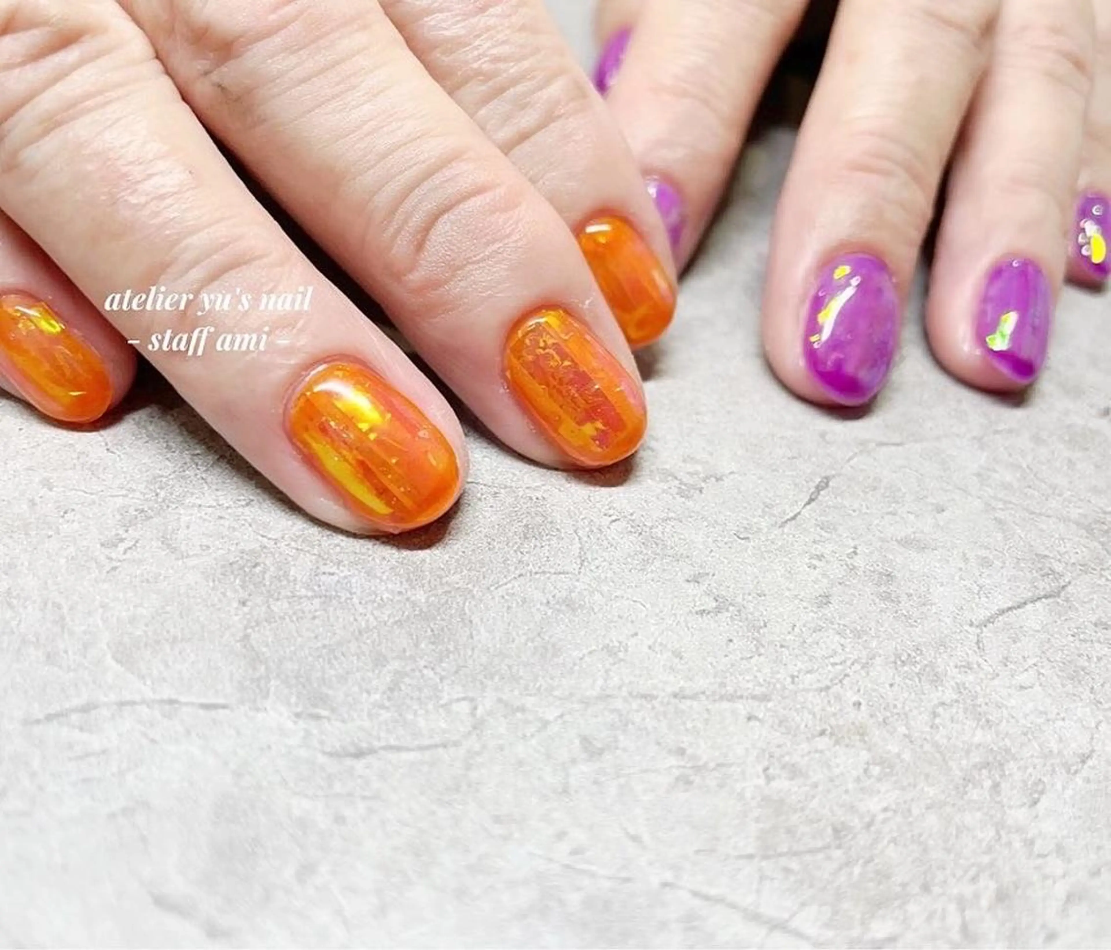 ネイル オーロラネイル クリアネイル ハロウィン ハンドネイル ハンドケア atelier yu's nailのネイルデザイン