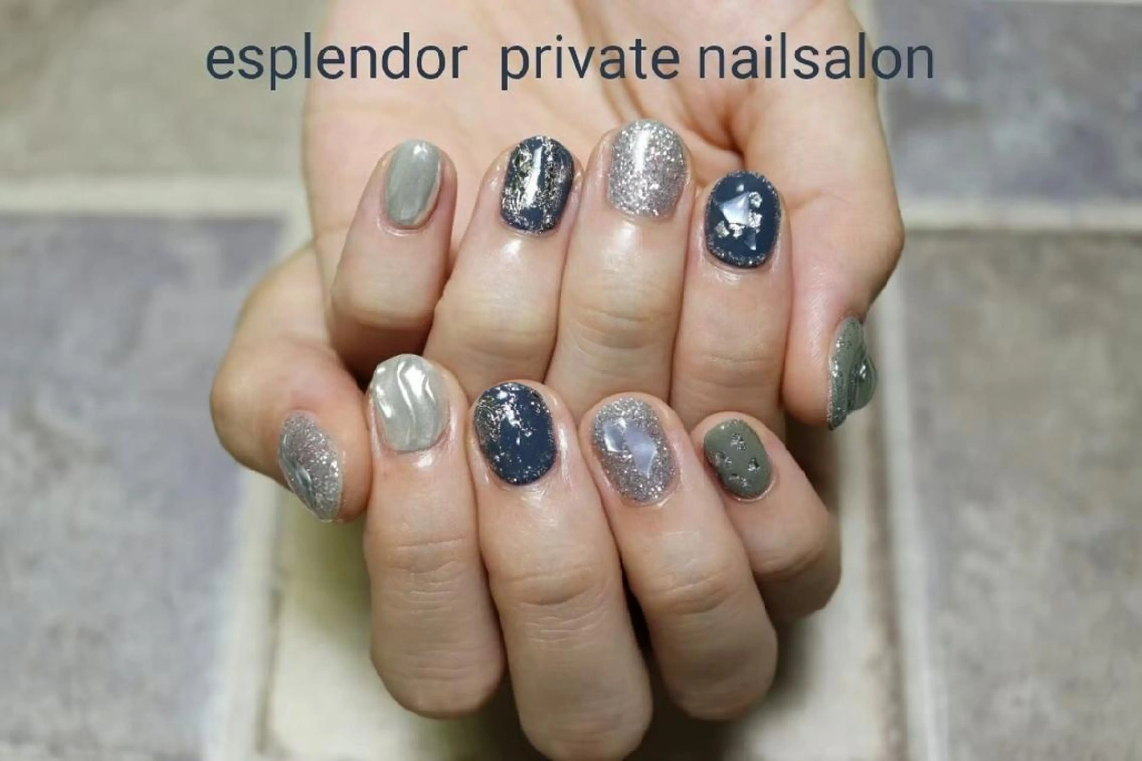 ネイル 持ち込み ネイビー シルバー esplendor  小野寺のネイルデザイン