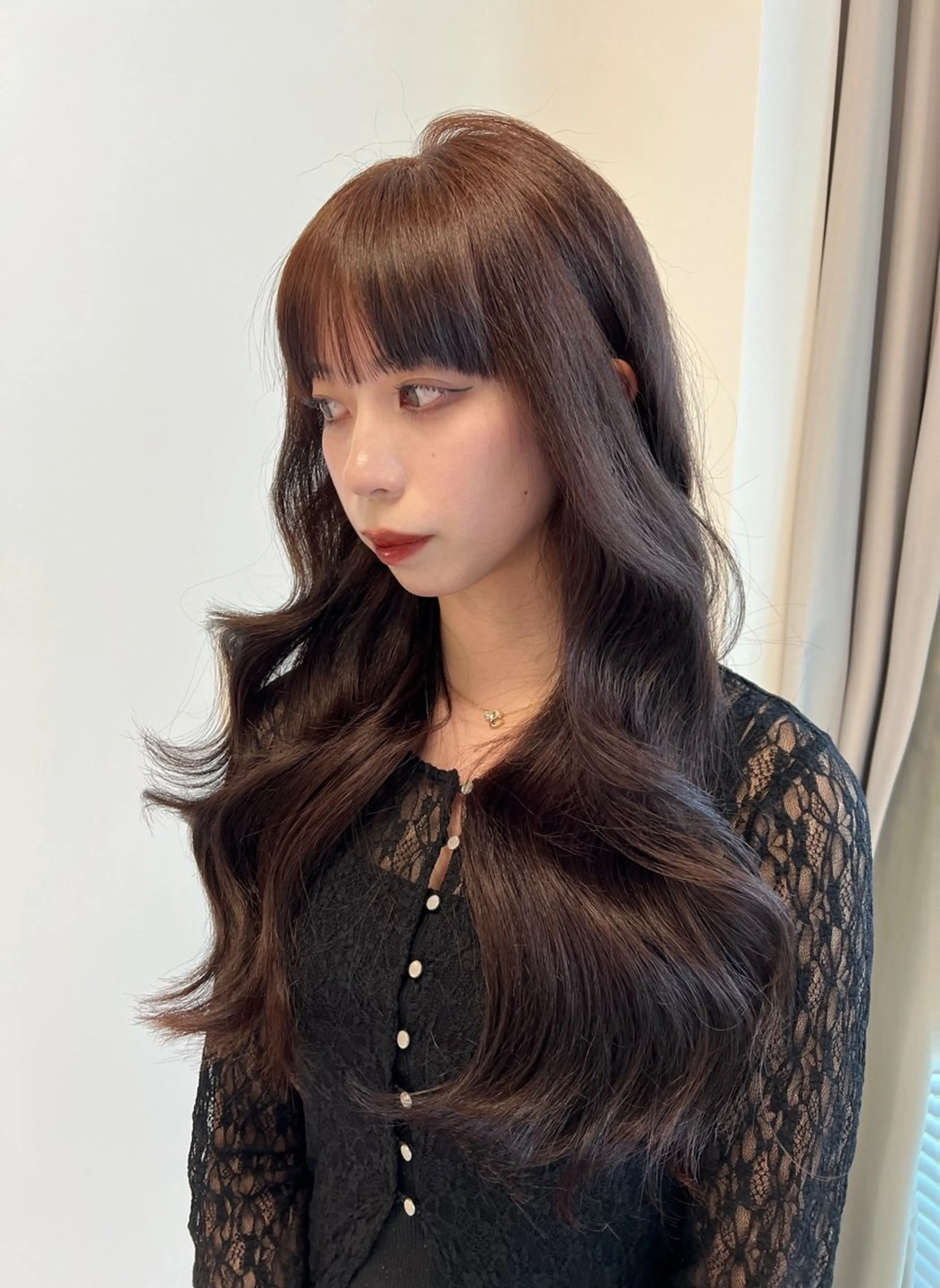 ロング カラー ブラウンカラー チョコレートブラウン 顔周りカット 韓国風ヘア レイヤーカット ヘアカラー saya🍀/透明感 カラー/ヘアセットのヘアスタイル