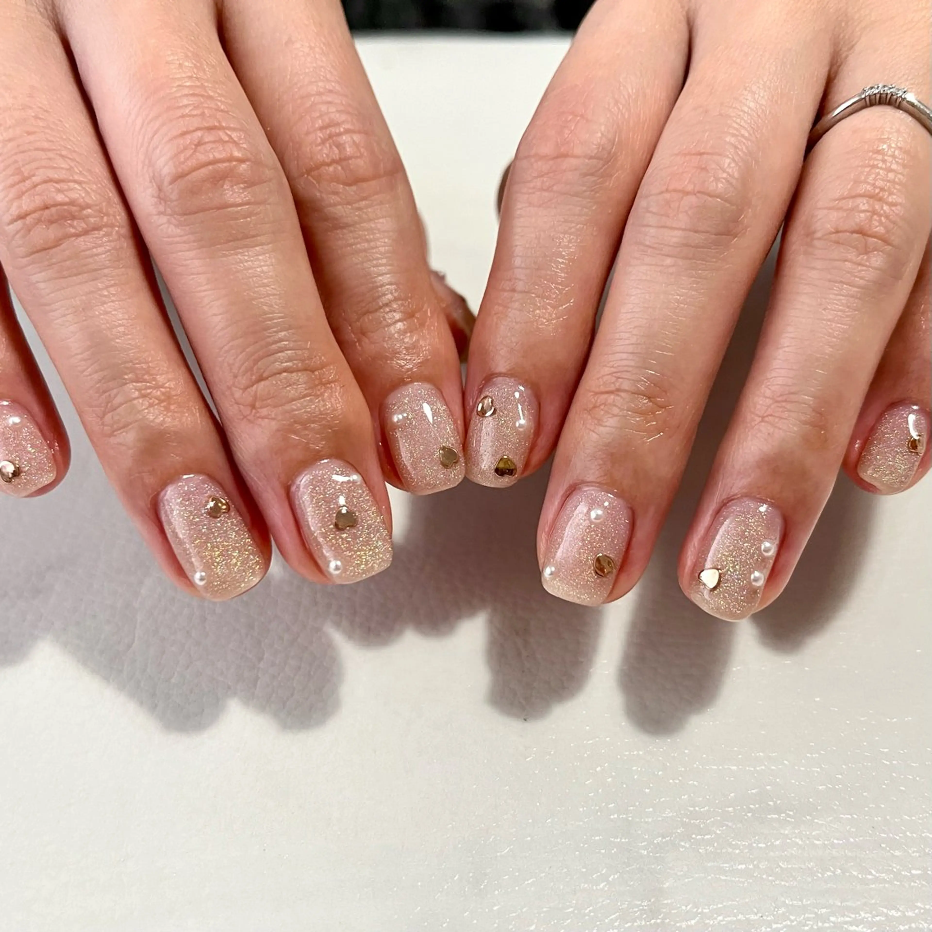 ネイル ハート マグネットネイル ピンク スクエアネイル バレンタイン ネイルサロン kupuのネイルデザイン