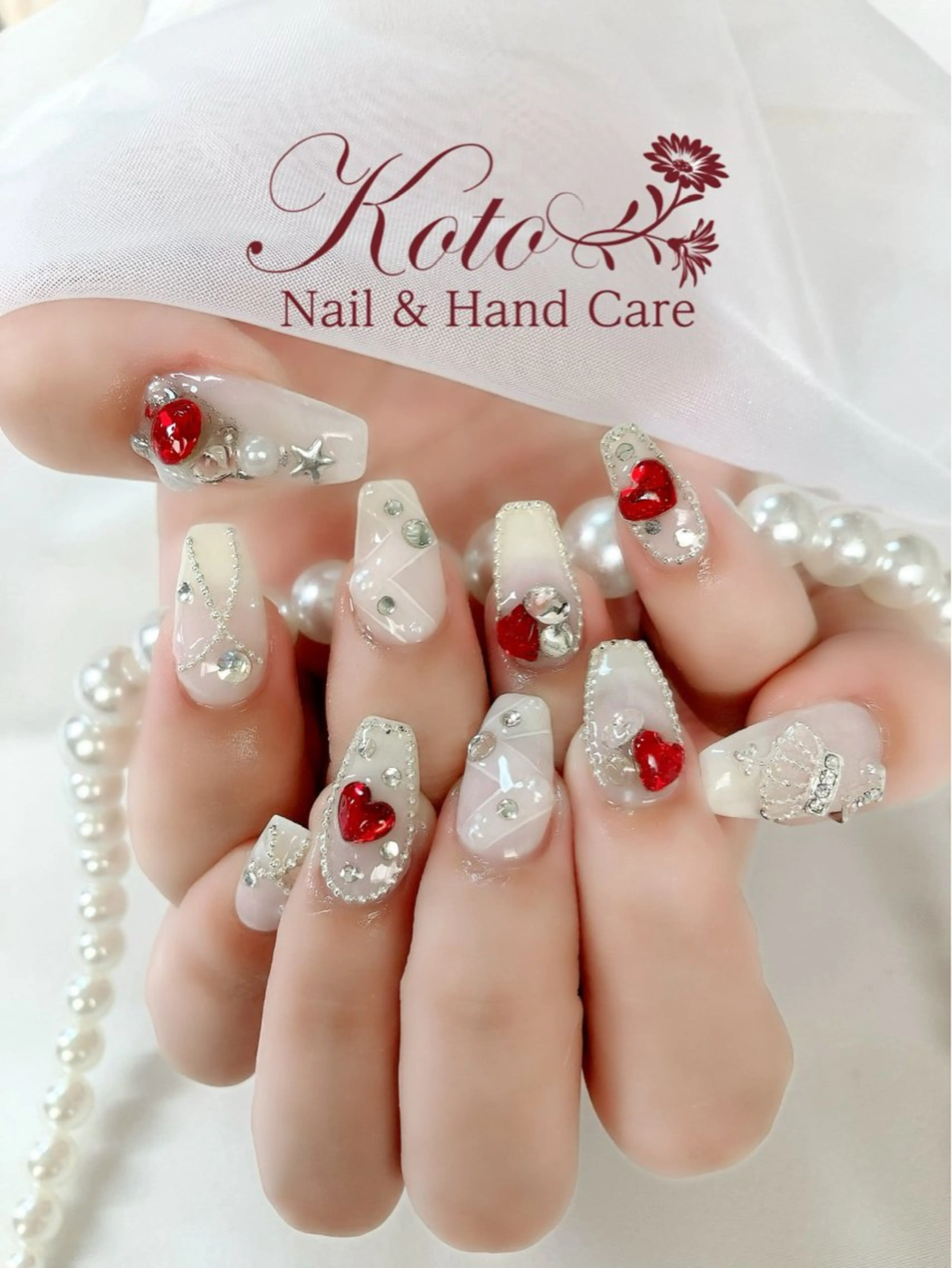 ネイル 長さ出し ジェルネイル ハート 持ち込み ニュアンスネイル ハンドネイル Nail Salon KOTOのネイルデザイン