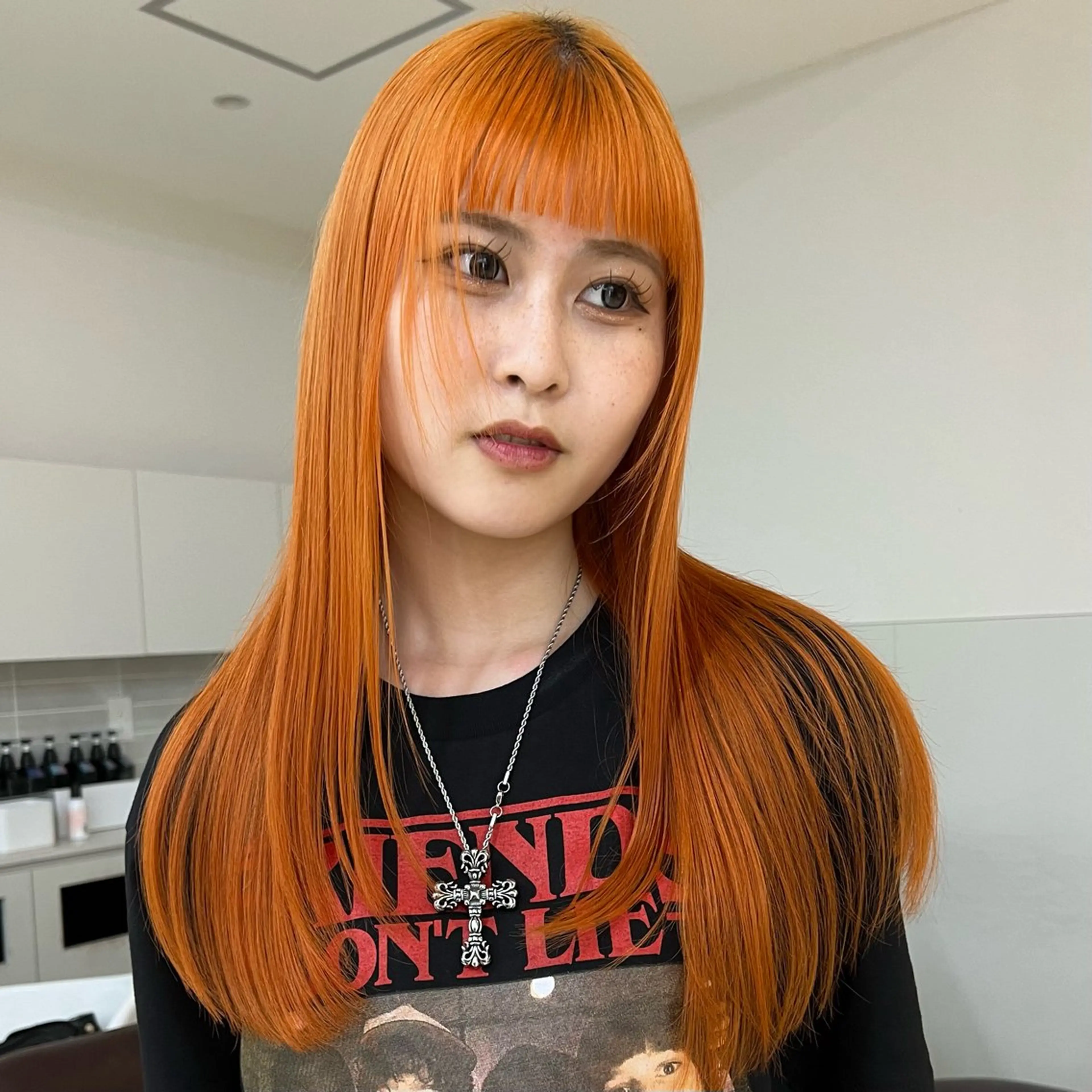 ロング カラー 顔まわりレイヤー ハッシュカット ハイレイヤー 韓国風ヘア レイヤーカット momo もものヘアスタイル