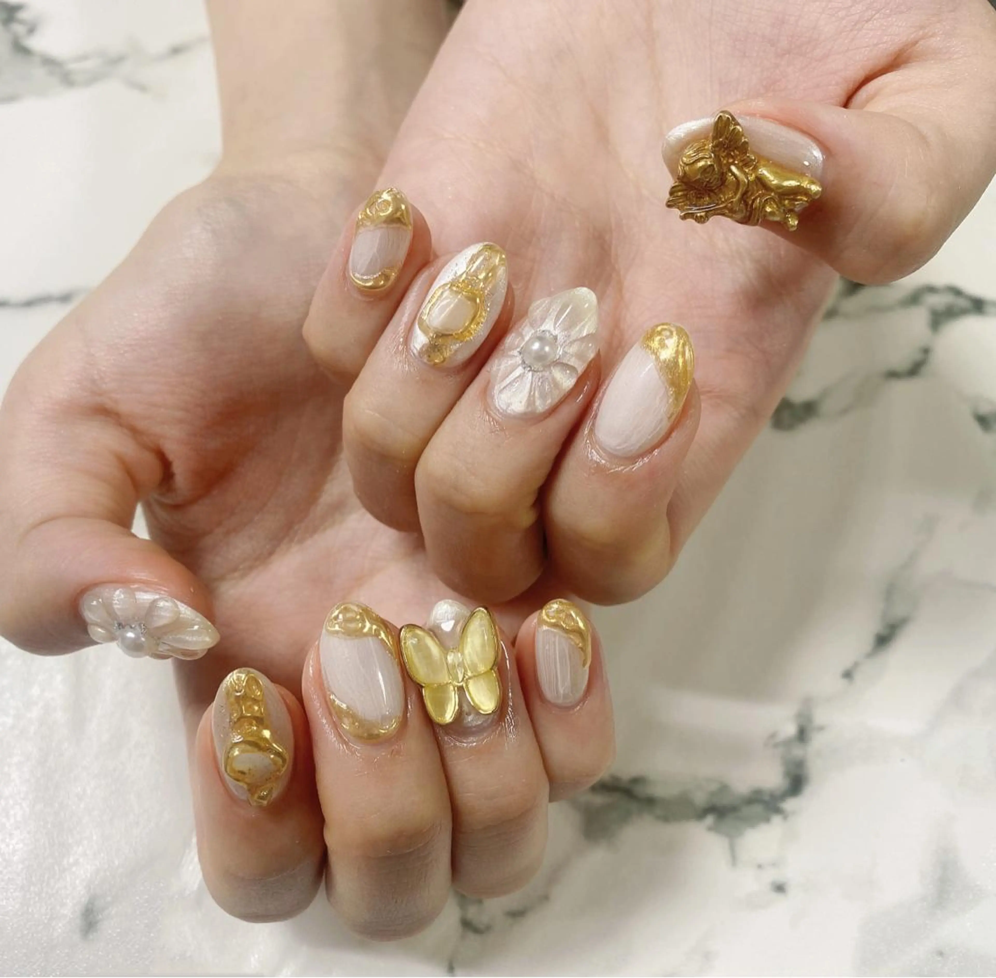 ロング カラー ネイル アートネイル ミラーネイル Q Free nailsのネイルデザイン