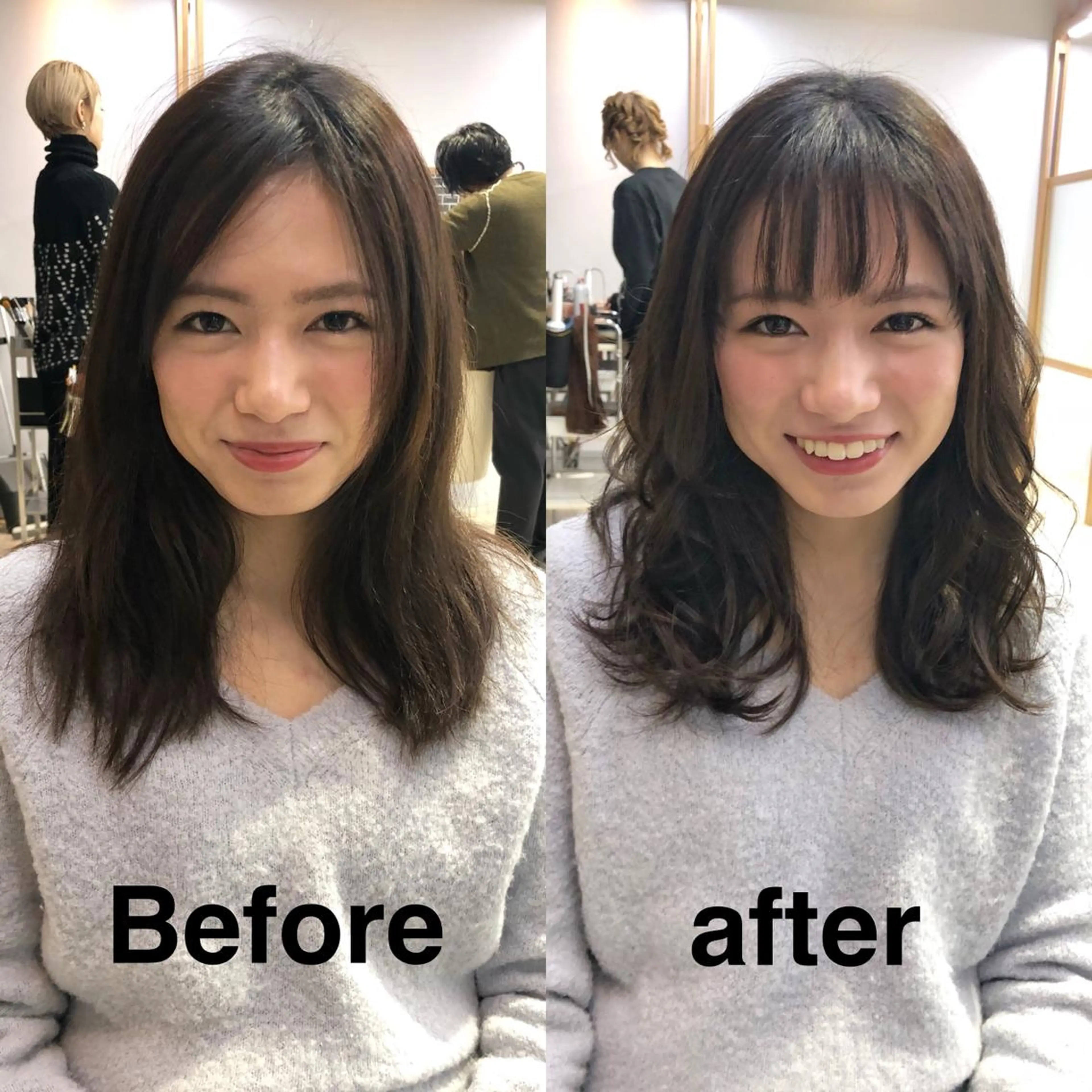 ミディアム カラー サイドバング 小顔カット 中村 美穂のヘアスタイル