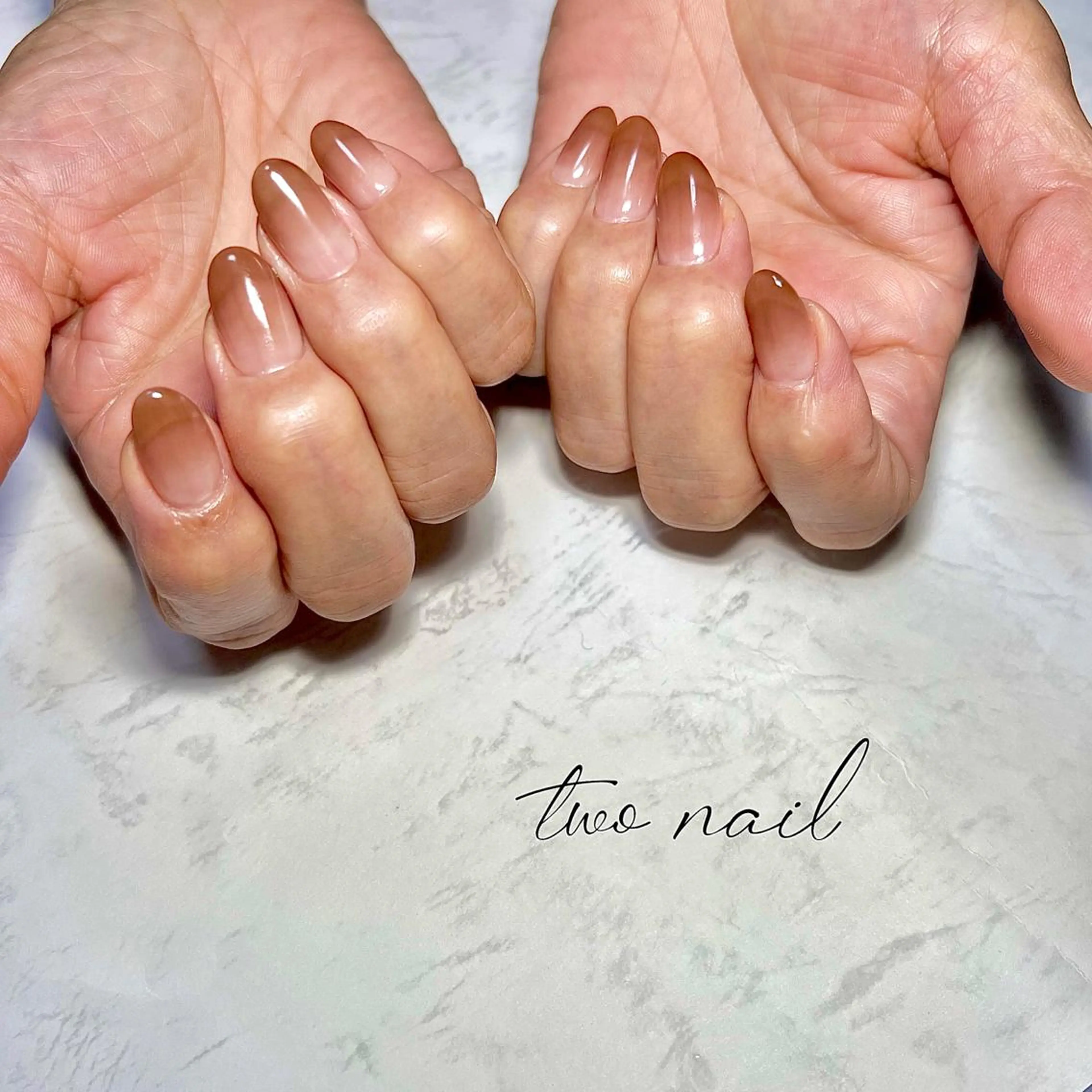 ネイル アートネイル ブラウン フットネイル ハート ニュアンスネイル ハンドネイル two nailのネイルデザイン