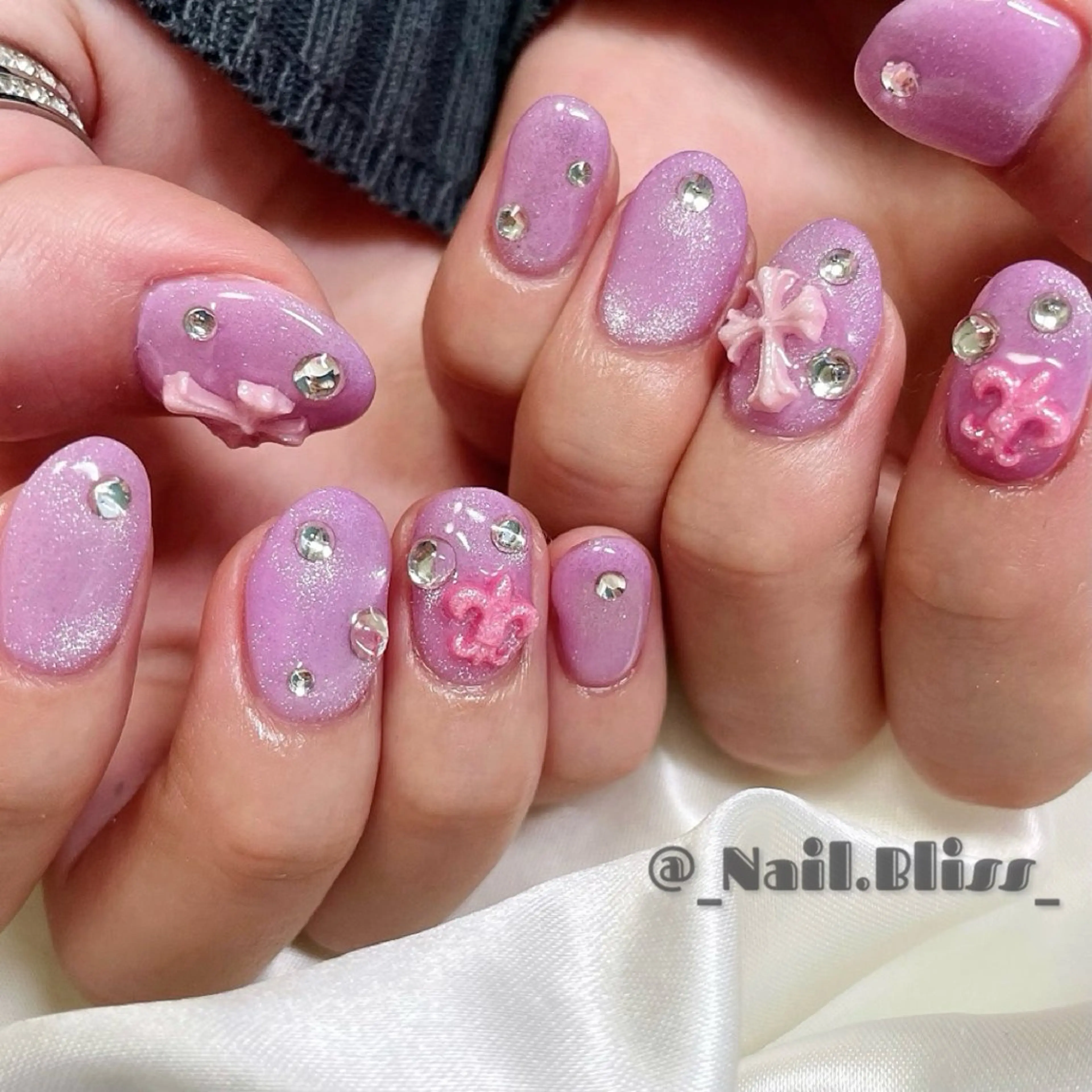 ネイル マグネットネイル ピンク パープル ハンドネイル NAIL BLISSのネイルデザイン