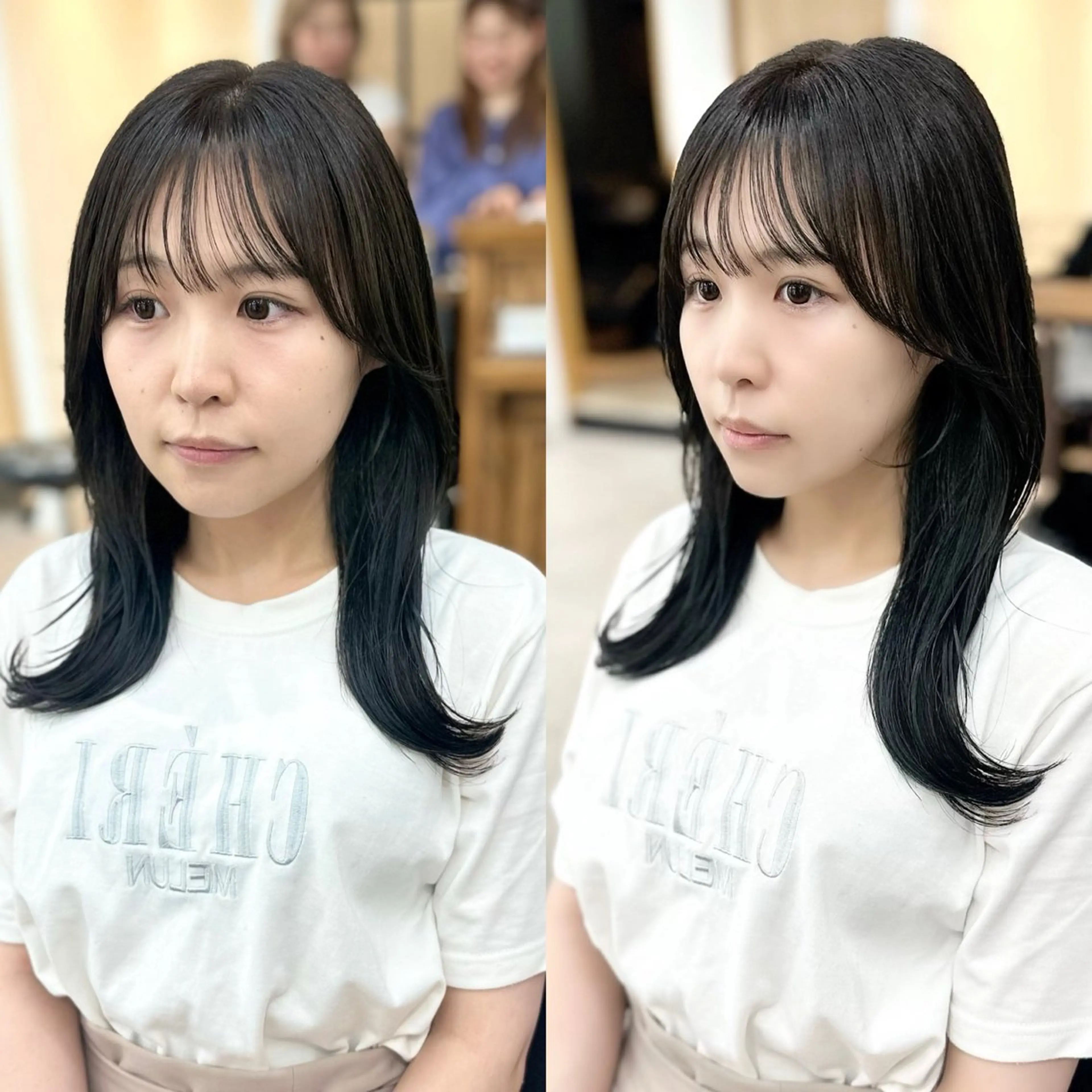 ミディアム カラー パーマ ヘアアレンジ メンズ キッズ レイヤーカット 🌿透け感カラーのヘアスタイル