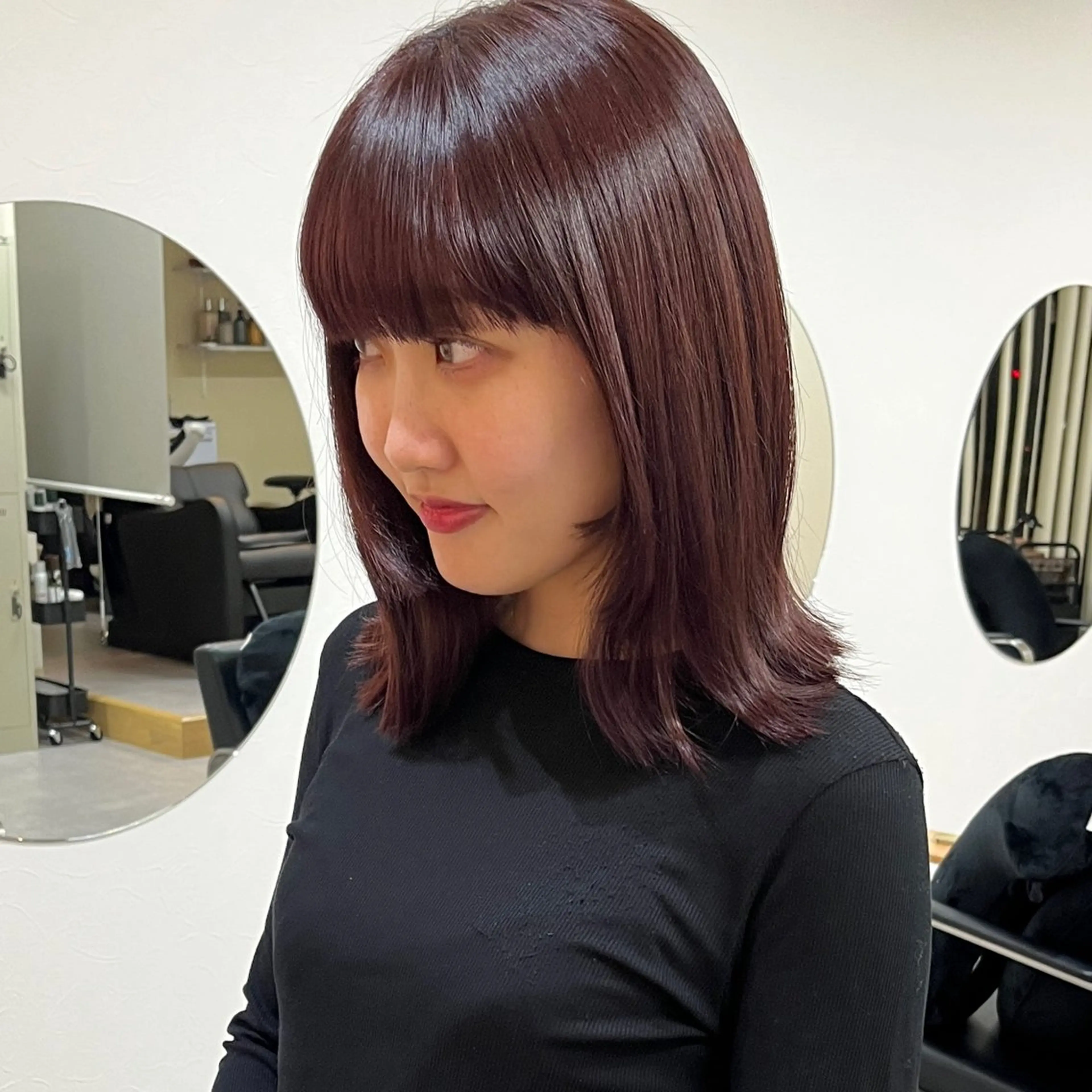 ミディアム カラー ラベンダーカラー レッドカラー 髪質改善 トリートメント ボブ/透明感カラー /坂口恵梨子のヘアスタイル