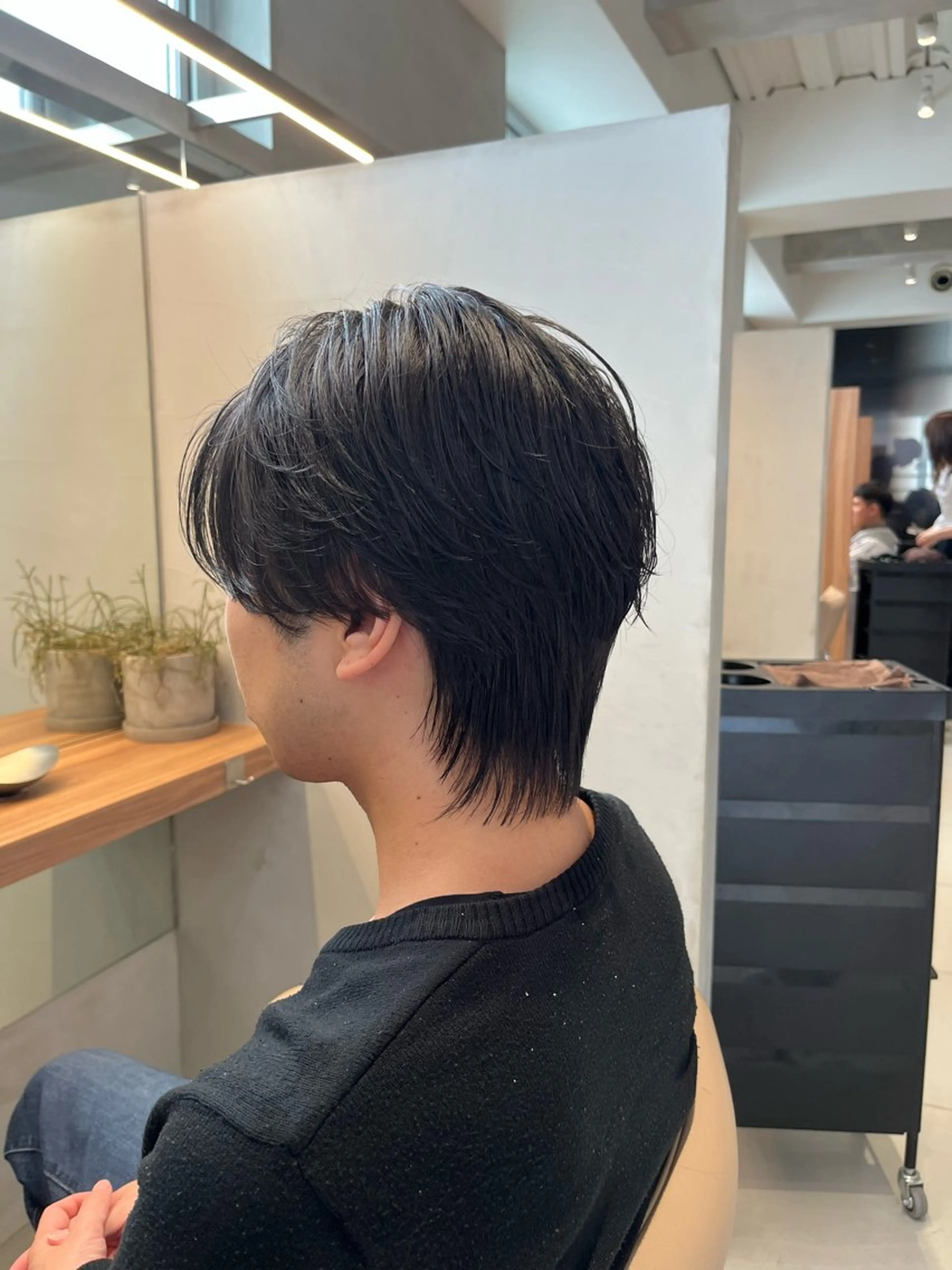 カラー メンズ マッシュウルフ マッシュ メンズウルフカット 黒髪 ブルーカラー 博多/ショート/ ボブ/有馬颯汰のヘアスタイル