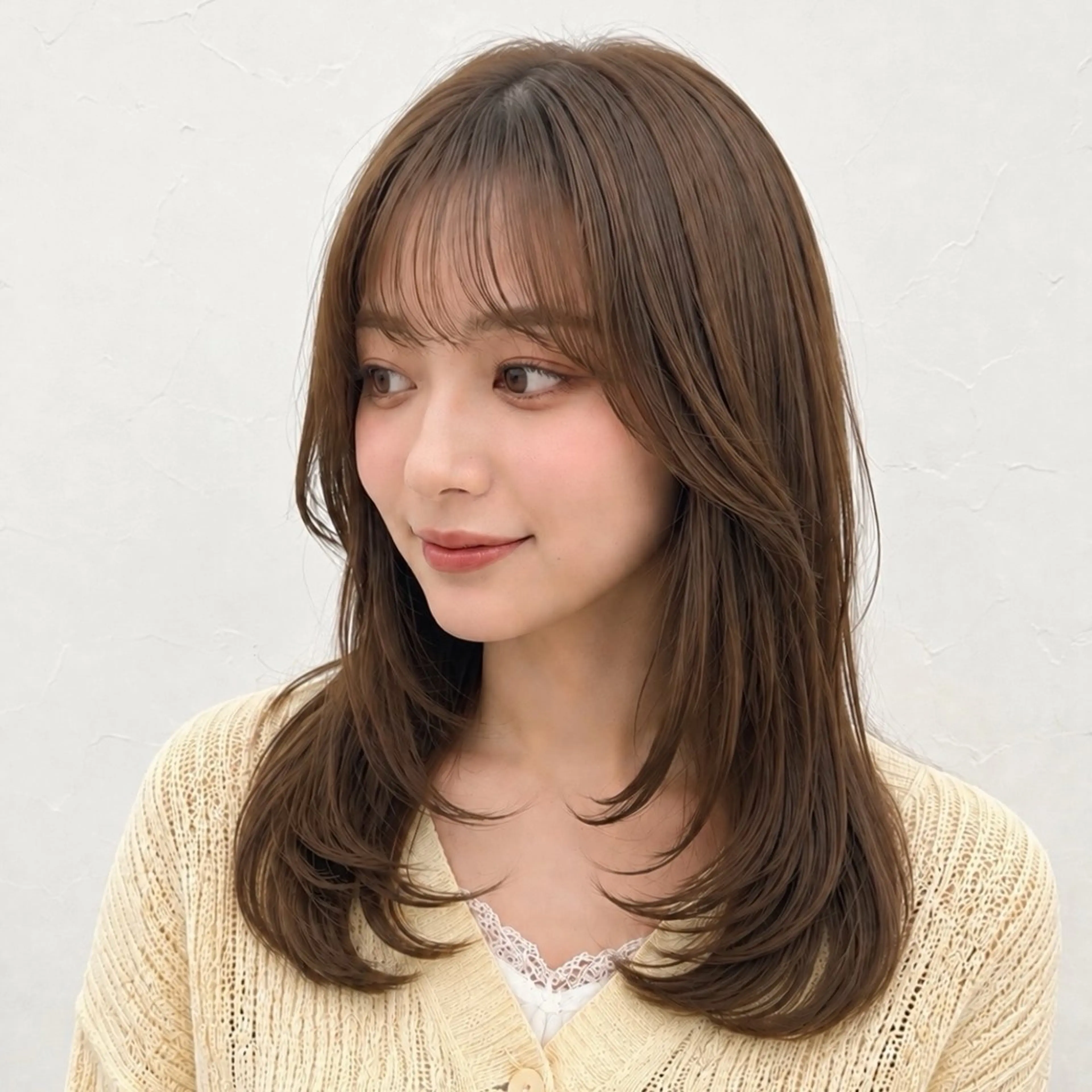 ミディアム カラー ミディアムレイヤー ベージュカラー ブラウンカラー レイヤーカット 外ハネヘア カット ヘアカラー 佐藤 舞のヘアスタイル