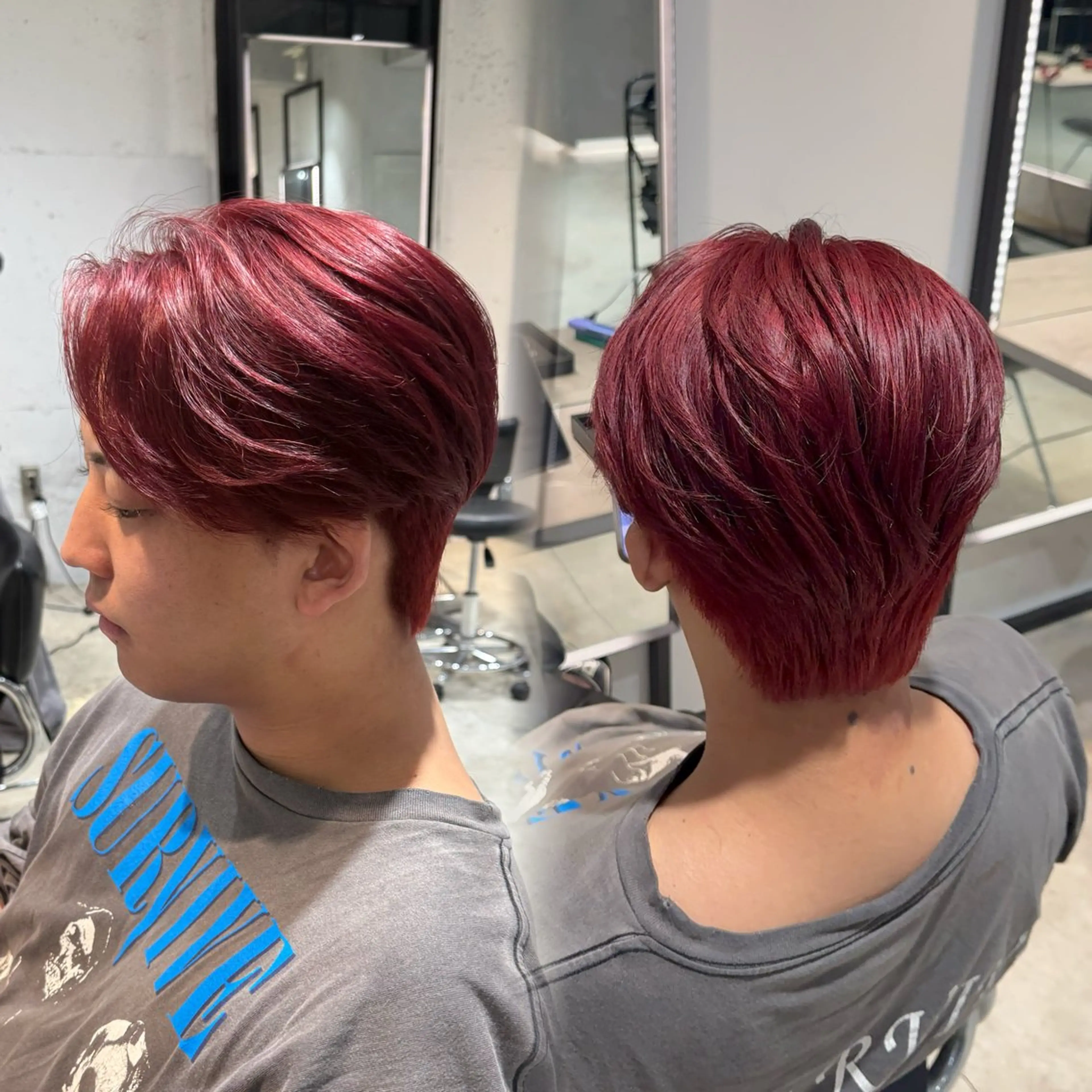 ショート カラー メンズ メンズブリーチ センターパート 刈り上げ ブリーチ レッドカラー カット ヘアカラー トリートメント 髪質改善/縮毛矯正 レイヤー/松川匠のヘアスタイル