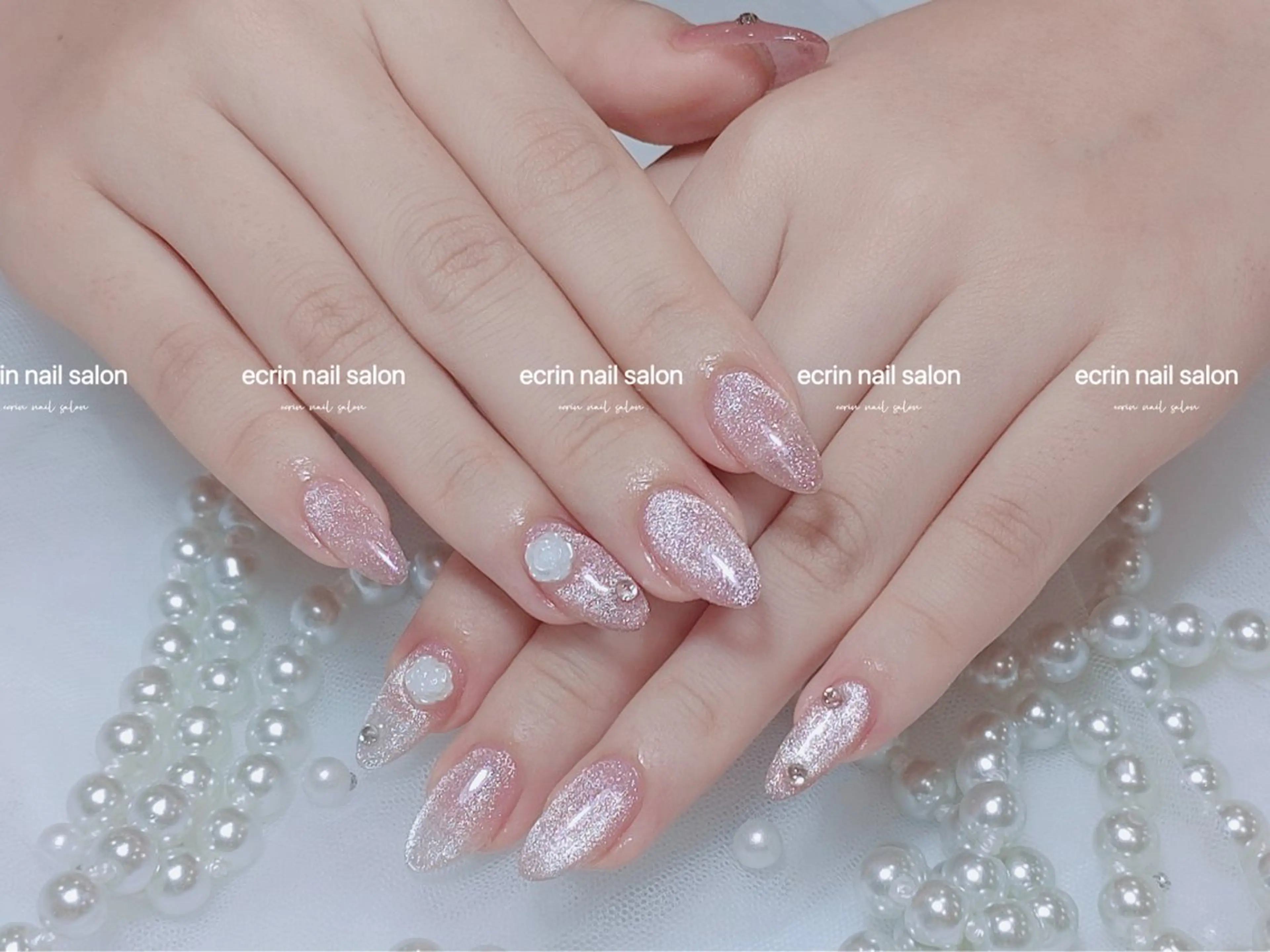 ネイル 氷ネイル・うるうるネイル キラキラネイル マグネットネイル 春ネイル ハンドネイル ハンドケア ecrin nail salon錦糸町のネイルデザイン