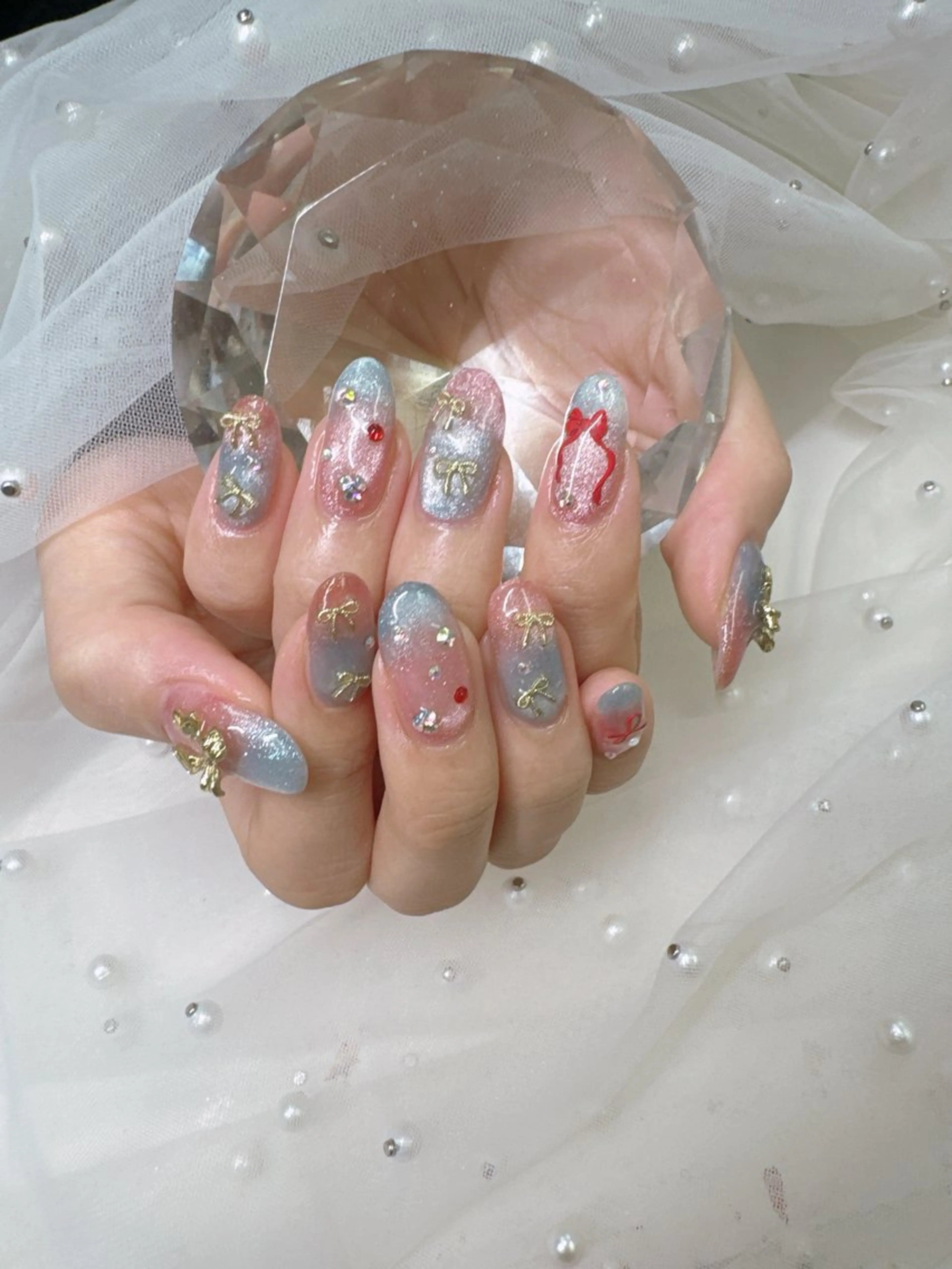ネイル フレンチネイル ジェルネイル ガラスフレンチ キラキラネイル パラジェル ハンドネイル Queeens nailのネイルデザイン