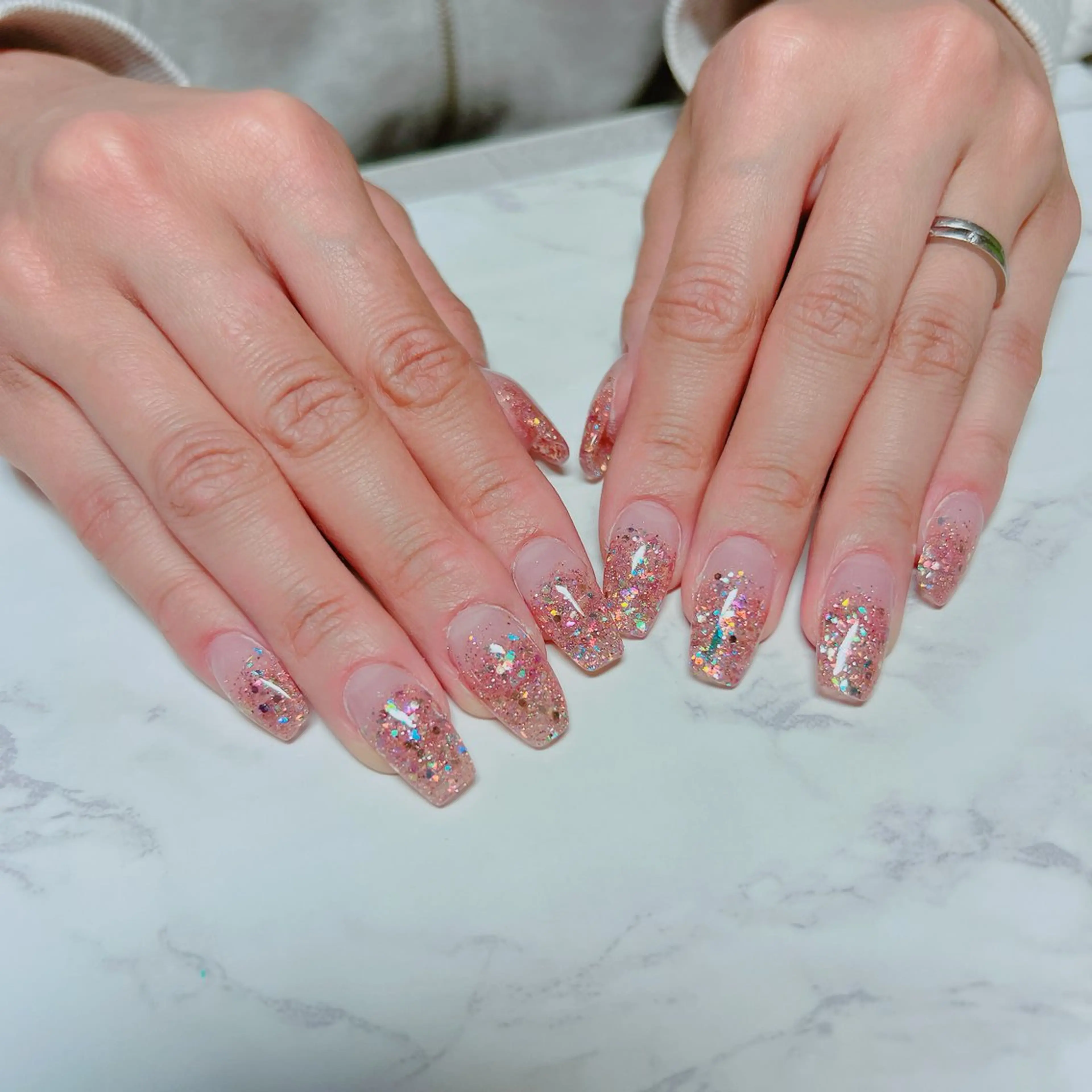 ネイル ラメ(グリッター) ピンク 春ネイル ハンドネイル たきぐち みちこのネイルデザイン