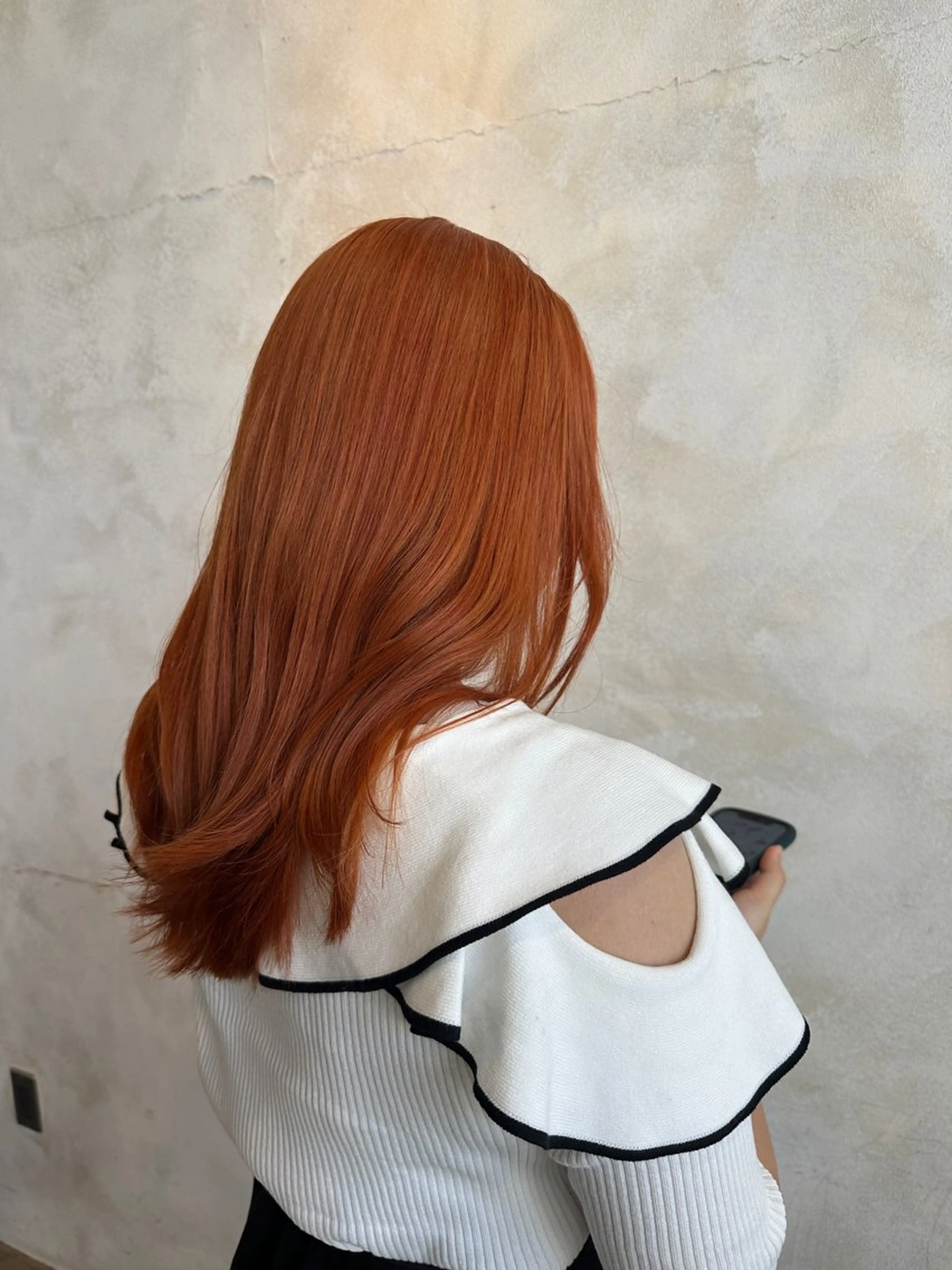 セミロング カラー オレンジ 似合わせカット ヘアカラー ✨髪質改善/ 縮毛矯正✨ケント🌳のヘアスタイル