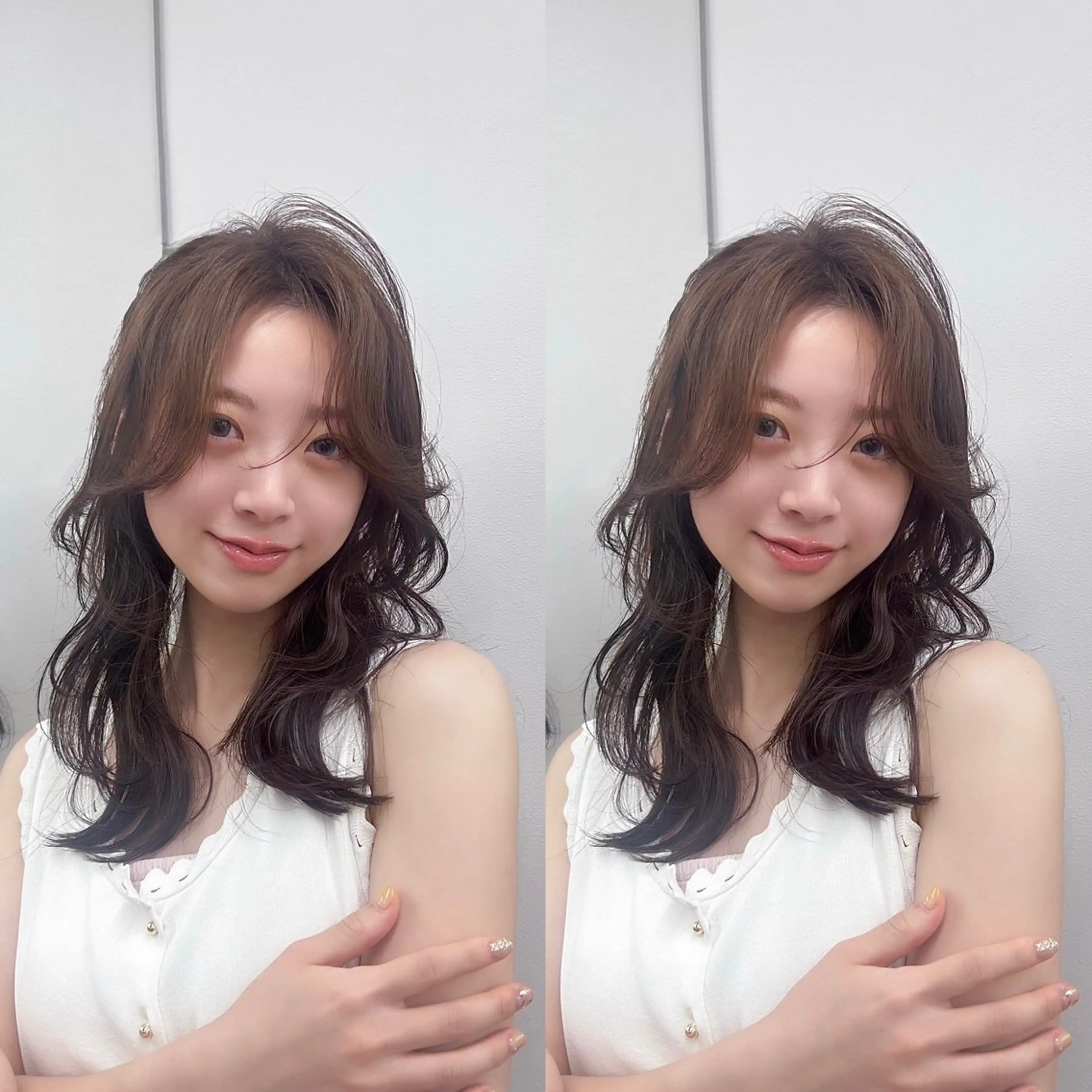 ミディアム レイヤーカット 小顔カット 盛れる艶カラー× レイヤーカット/咲来のヘアスタイル